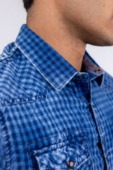 Noize Blue Denim Gingham Long Sleeve Button Up Shirt