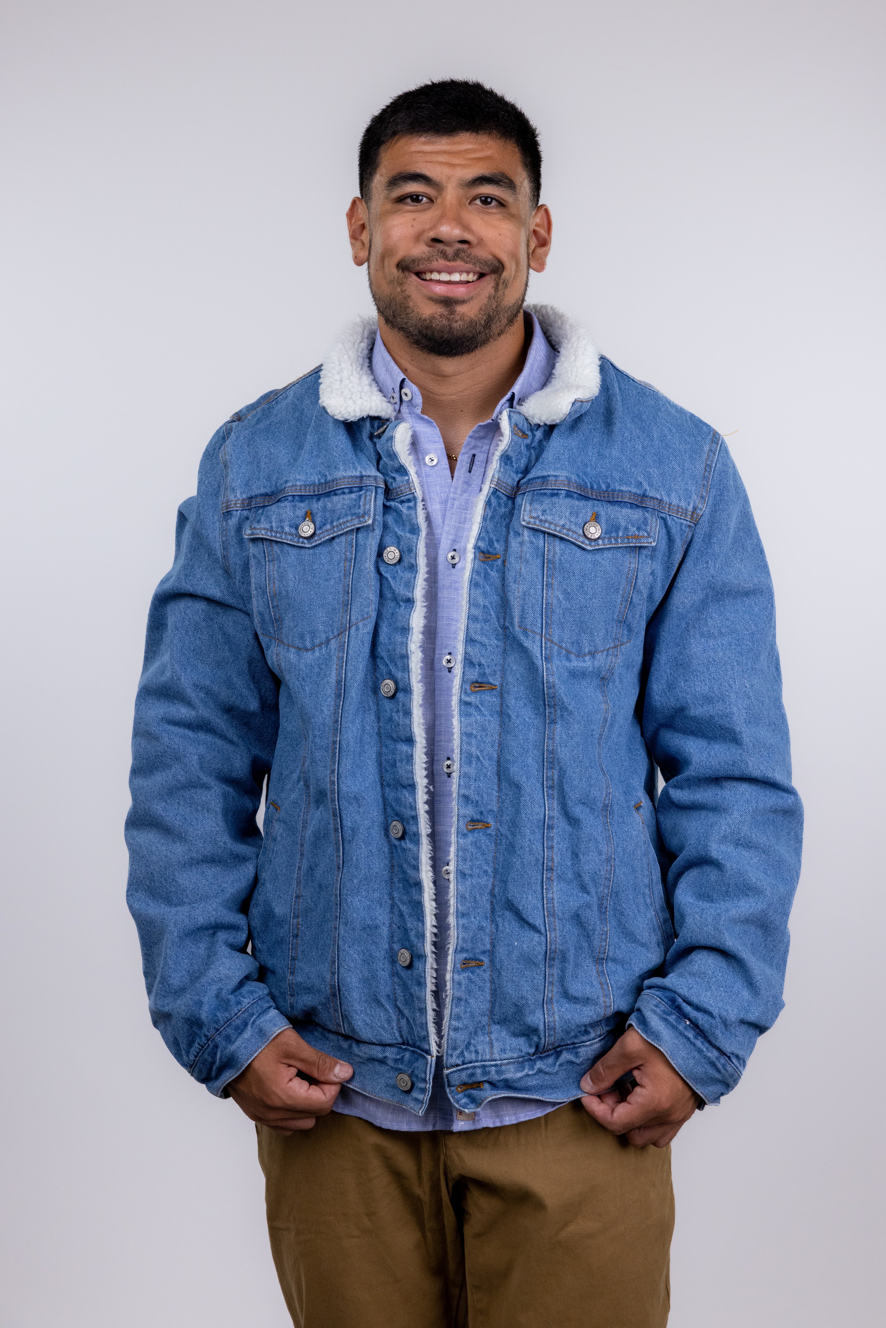 Faire,Miners Clothing Company, Miners Clothing Company Blue Denim Shearling Trucker Jacket, Blue, Medium-45-TagL