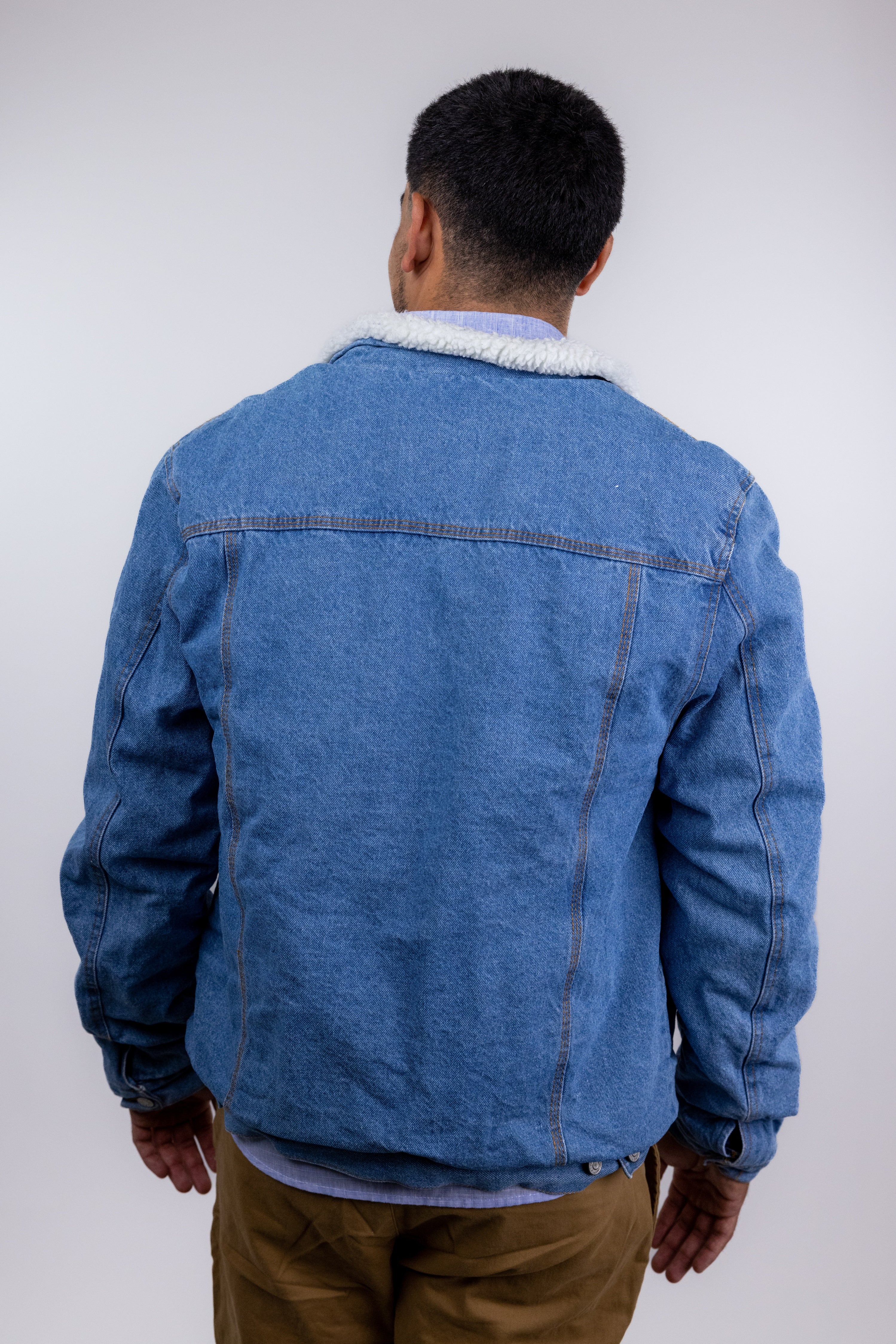 Faire,Miners Clothing Company, Miners Clothing Company Blue Denim Shearling Trucker Jacket, Blue, Medium-45-TagL