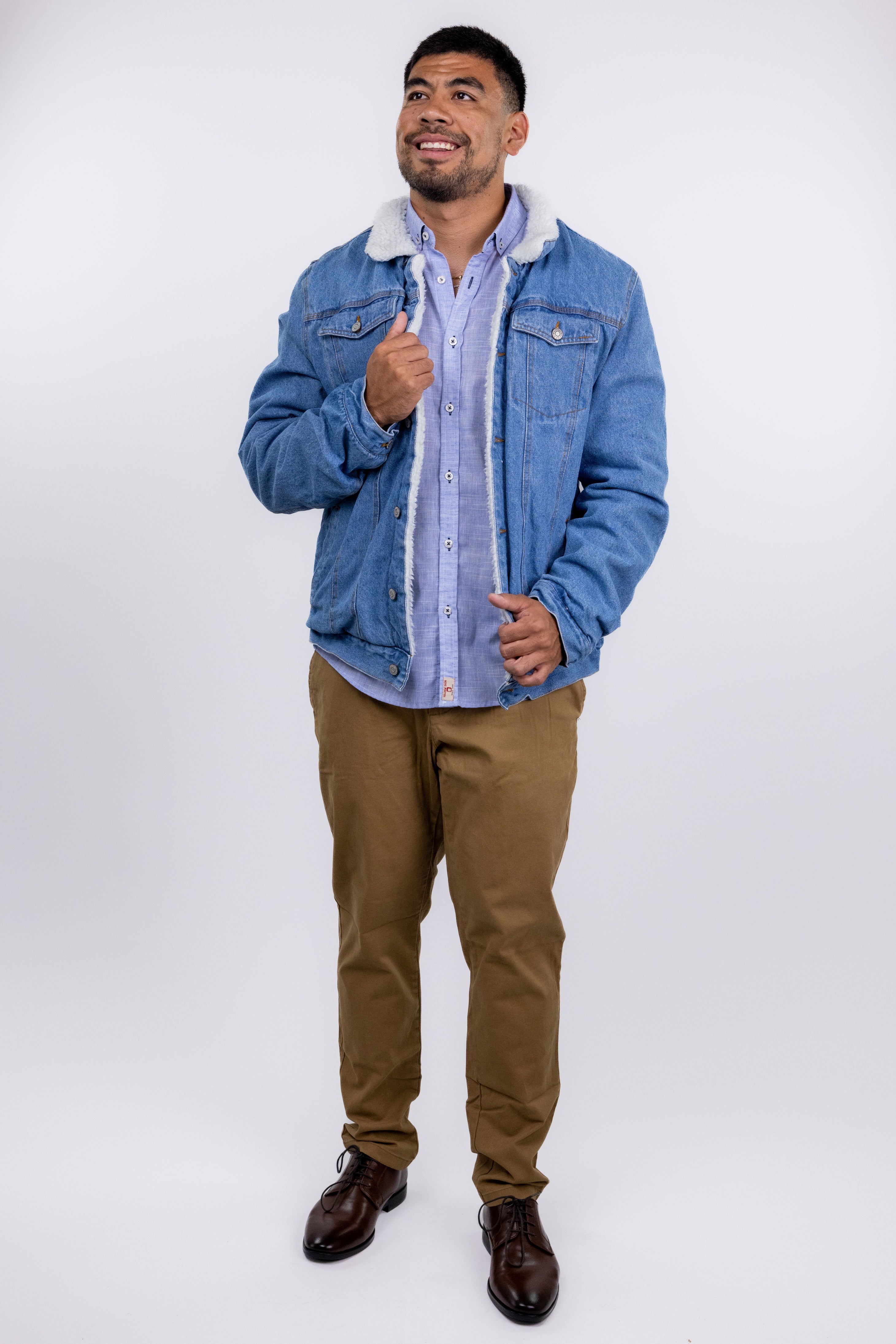 Faire,Miners Clothing Company, Miners Clothing Company Blue Denim Shearling Trucker Jacket, Blue, Medium-45-TagL