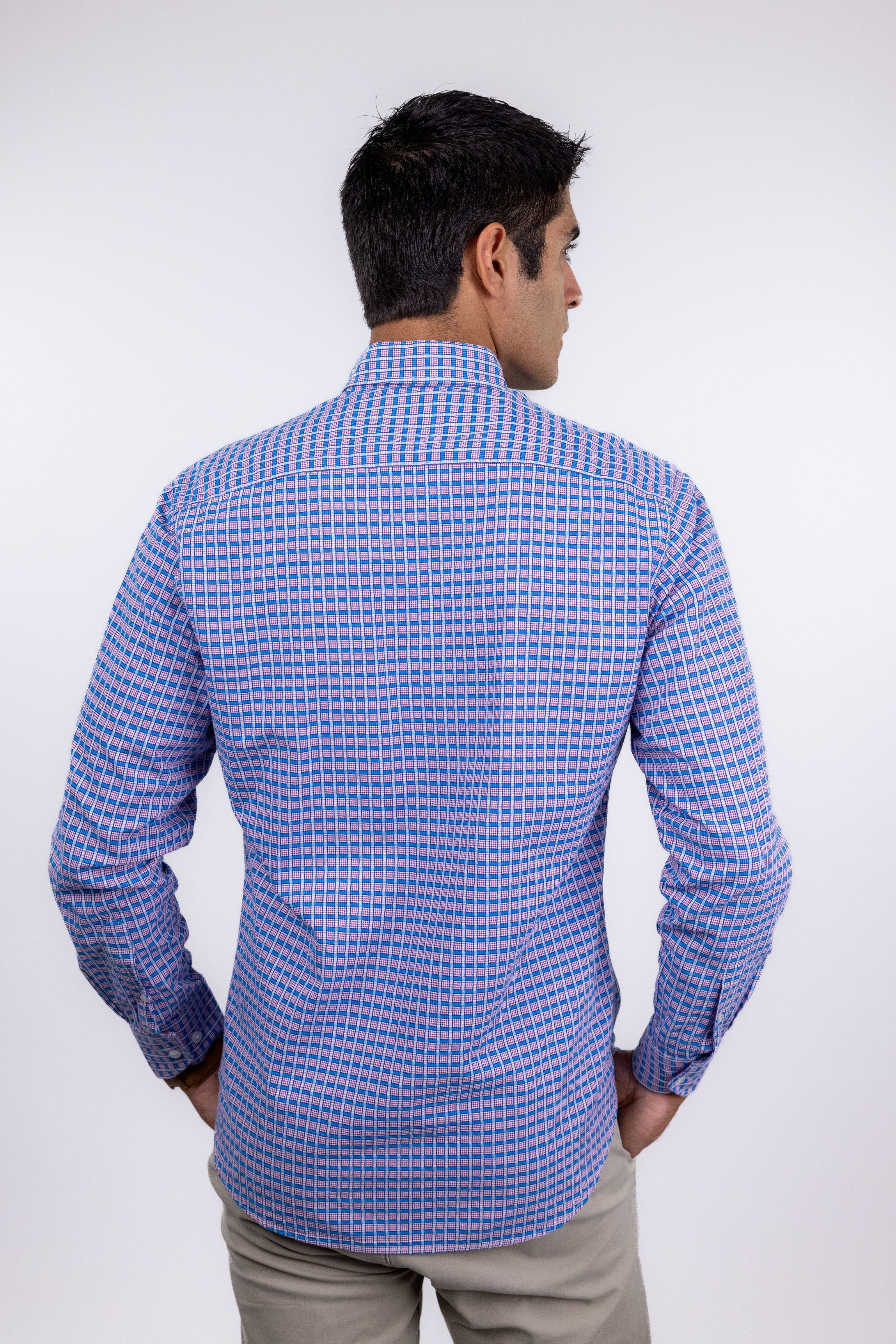 Poshmark,TailorByrd, TailorByrd Blue & Pink Small Check Print Button Up Shirt, Blue, Medium-43-TagM