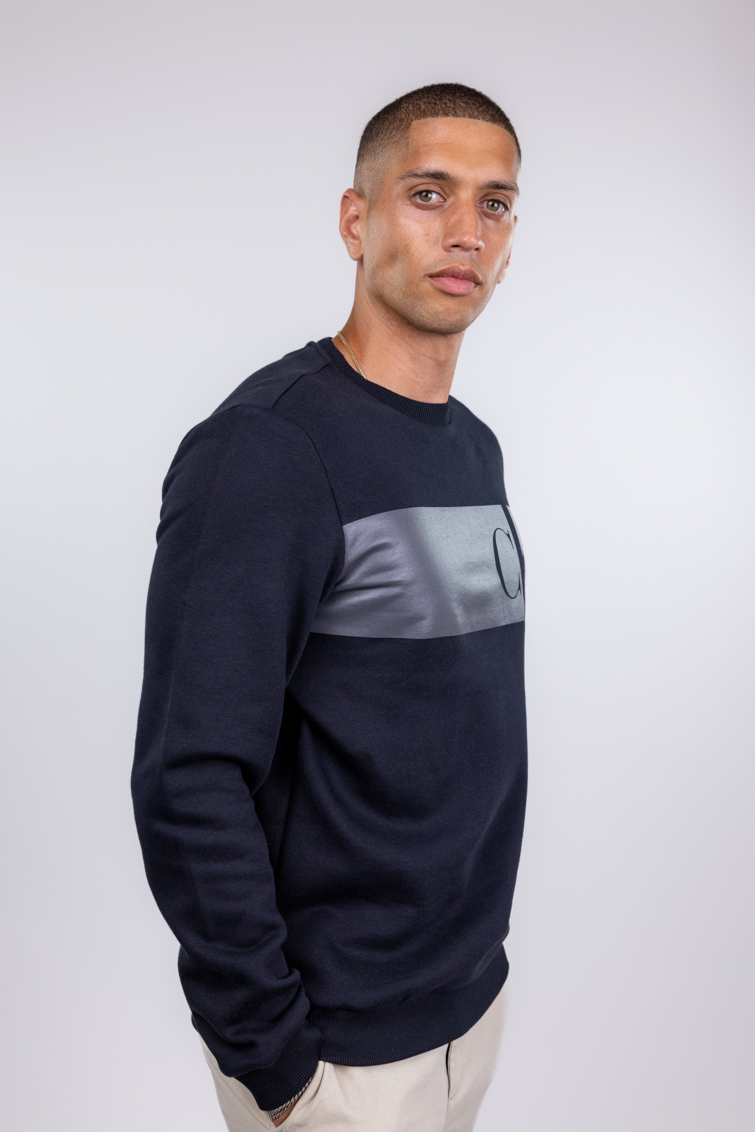 ,Calvin Klein, Calvin Klein Black Monogram Logo Long Sleeve Pullover, Black, Medium-42-TagM