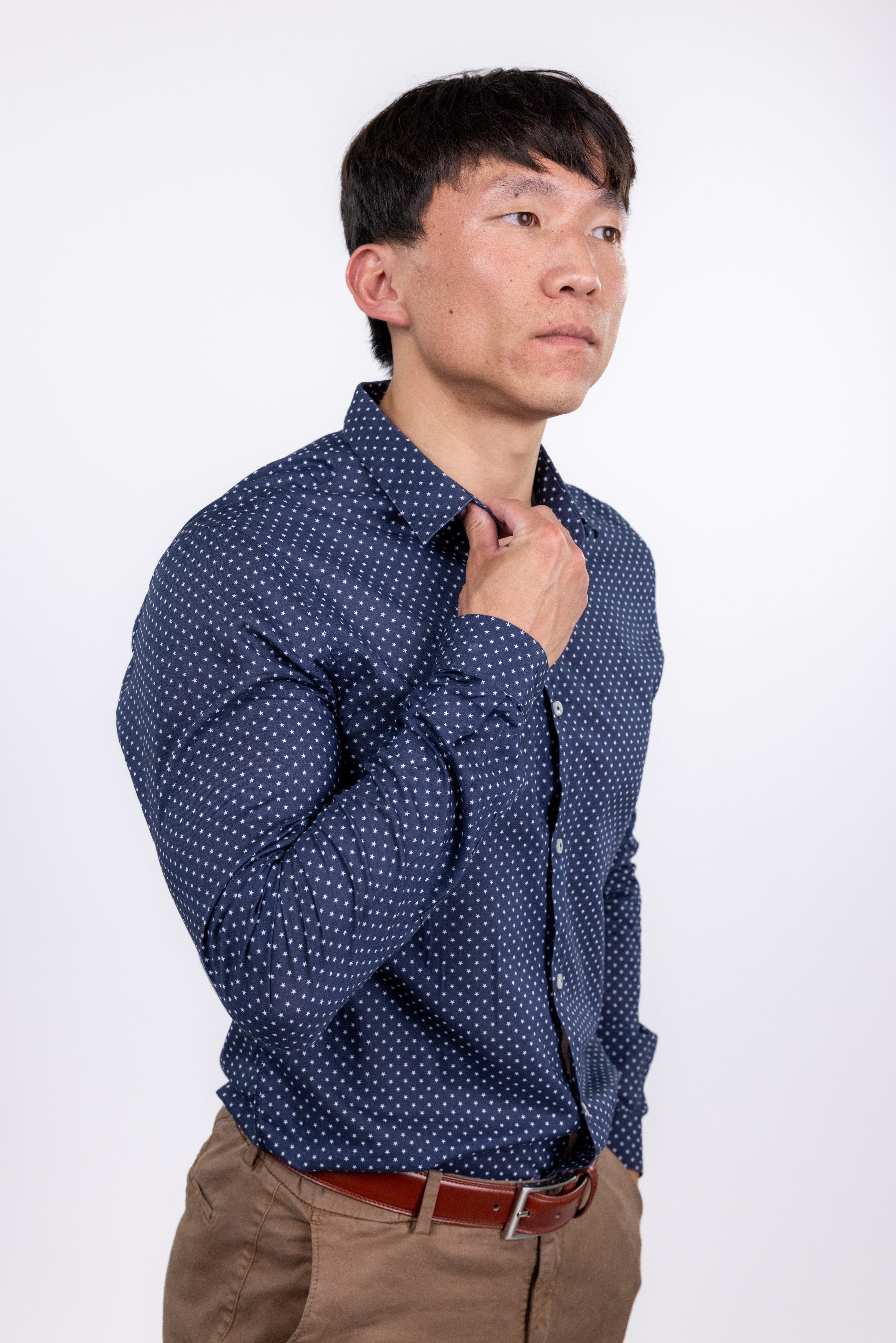 The RealReal,The Kooples, The Kooples Navy Mini Star Print Slim Fit Button Up Shirt, Blue, Small-38-