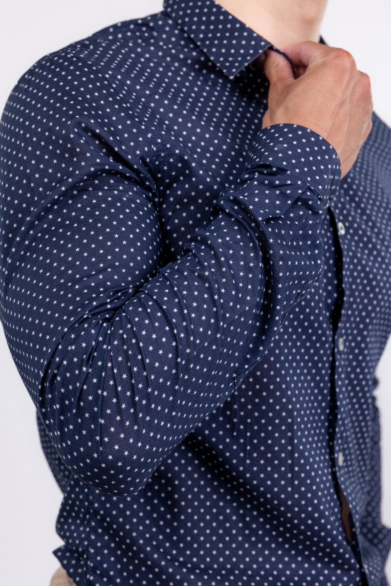 The Kooples Navy Mini Star Print Slim Fit Button Up Shirt