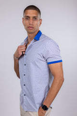 Michael Kors Blue Print Short Sleeve Button Up Shirt