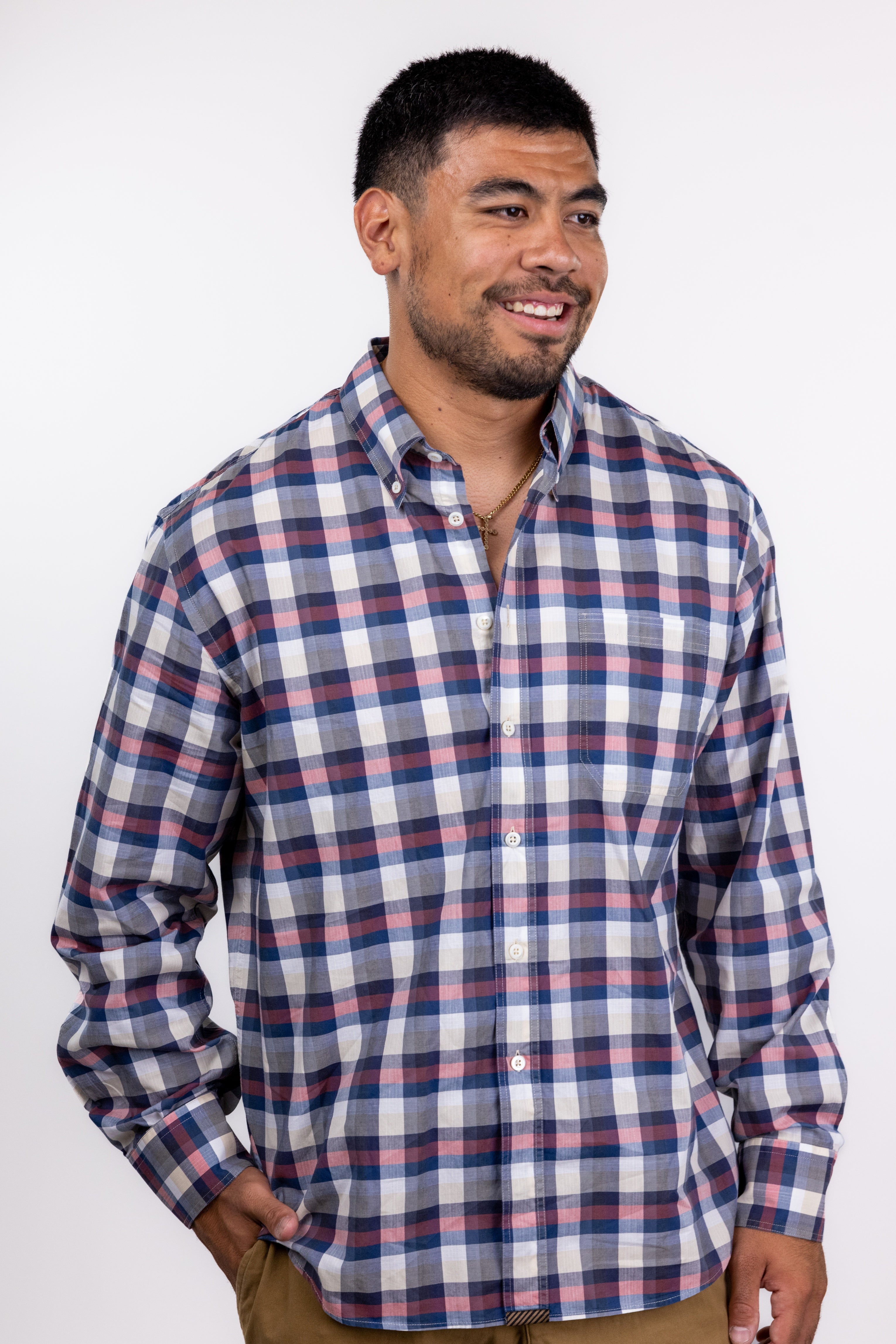 The RealReal,Billy Reid, Billy Reid Blue Red & Beige Plaid Print Long Sleeve Button Up Shirt, Red, Extra Large-49-TagXL