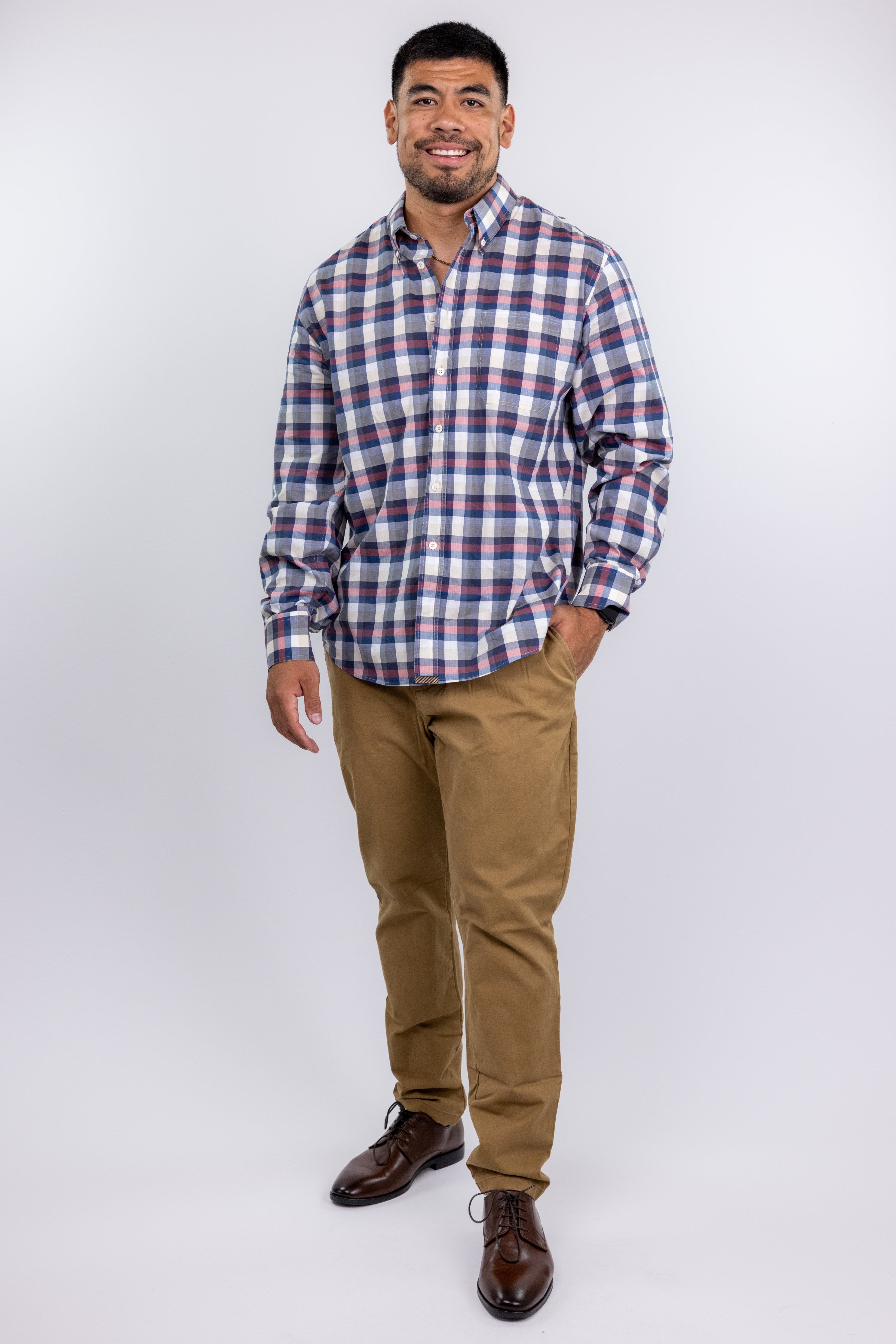 The RealReal,Billy Reid, Billy Reid Blue Red & Beige Plaid Print Long Sleeve Button Up Shirt, Red, Extra Large-49-TagXL