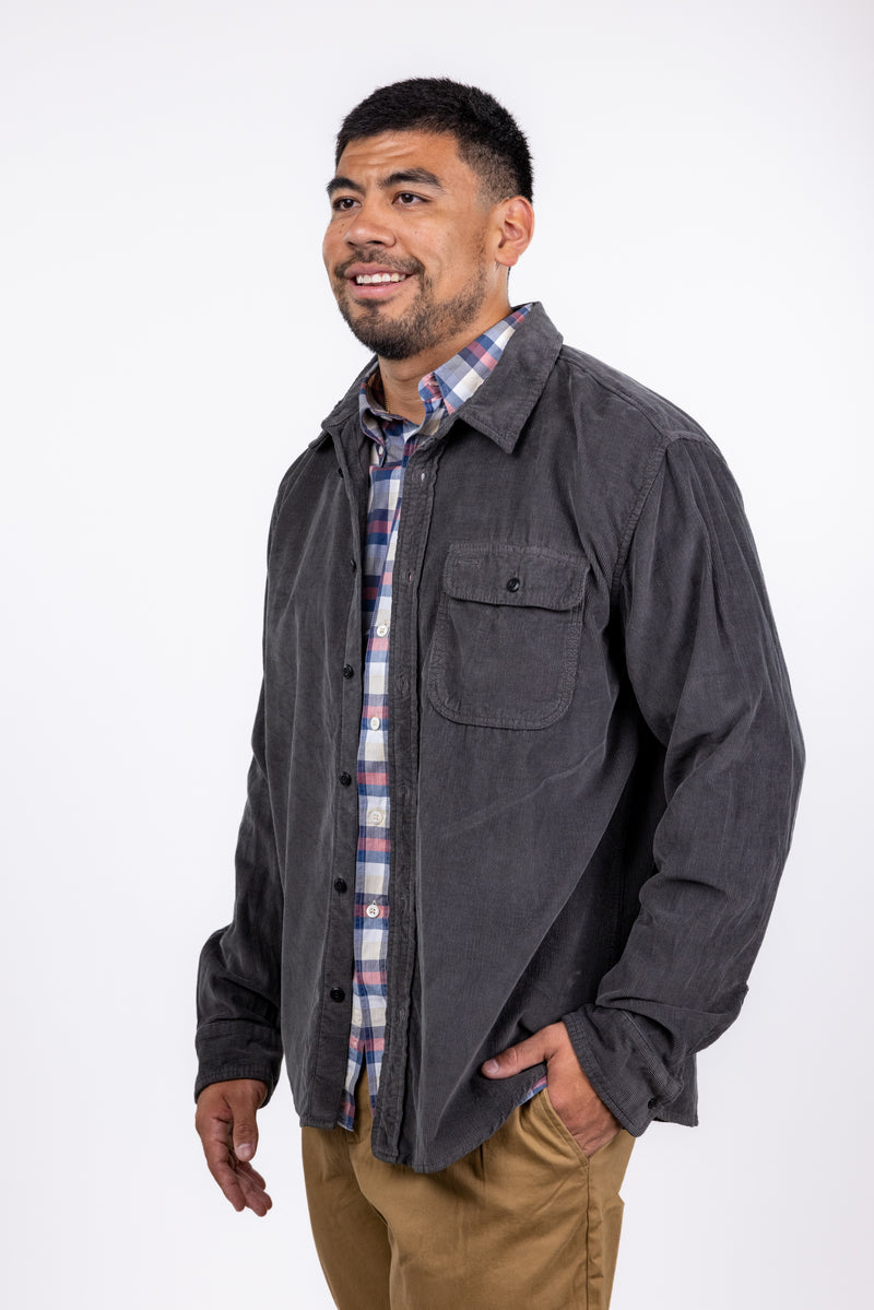 Outerknown Dark Grey Corduroy Long Sleeve Button Up Shirt
