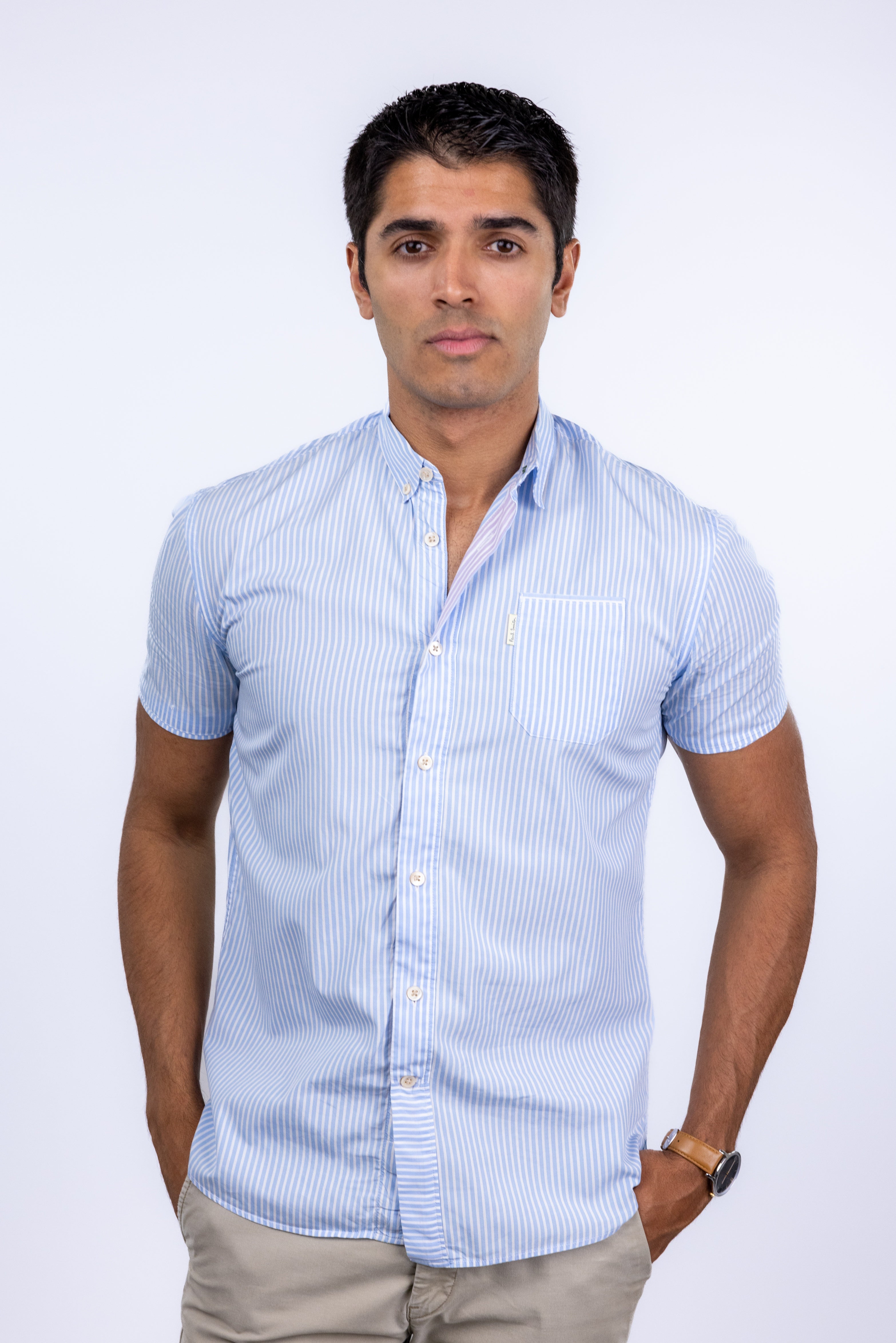 The RealReal,Paul Smith, Paul Smith Blue Stripe Short Sleeve Button Up Shirt, Blue, Small-39-TagS