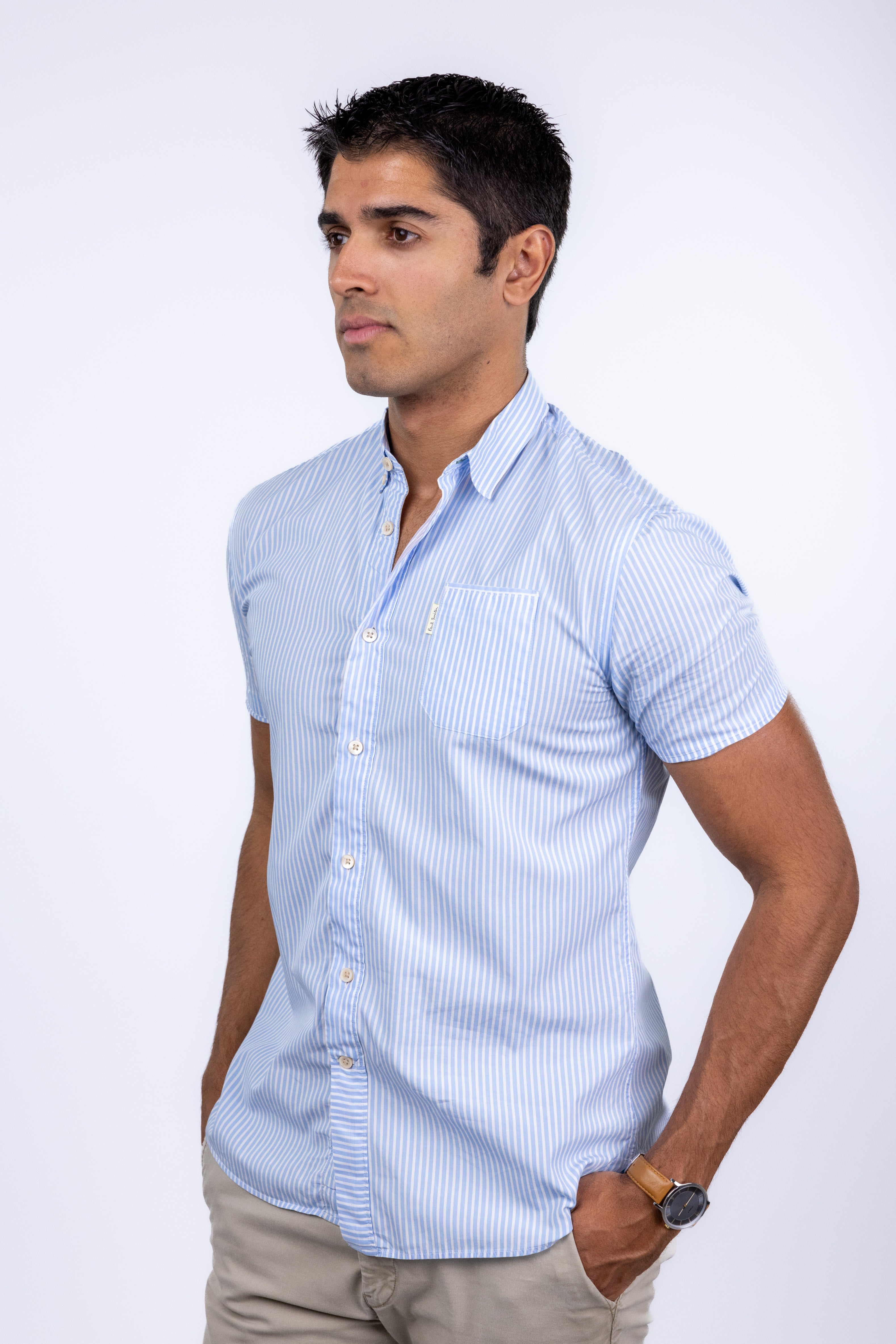 The RealReal,Paul Smith, Paul Smith Blue Stripe Short Sleeve Button Up Shirt, Blue, Small-39-TagS