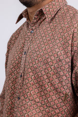 Timberland Brown Geo Print Button Up Shirt