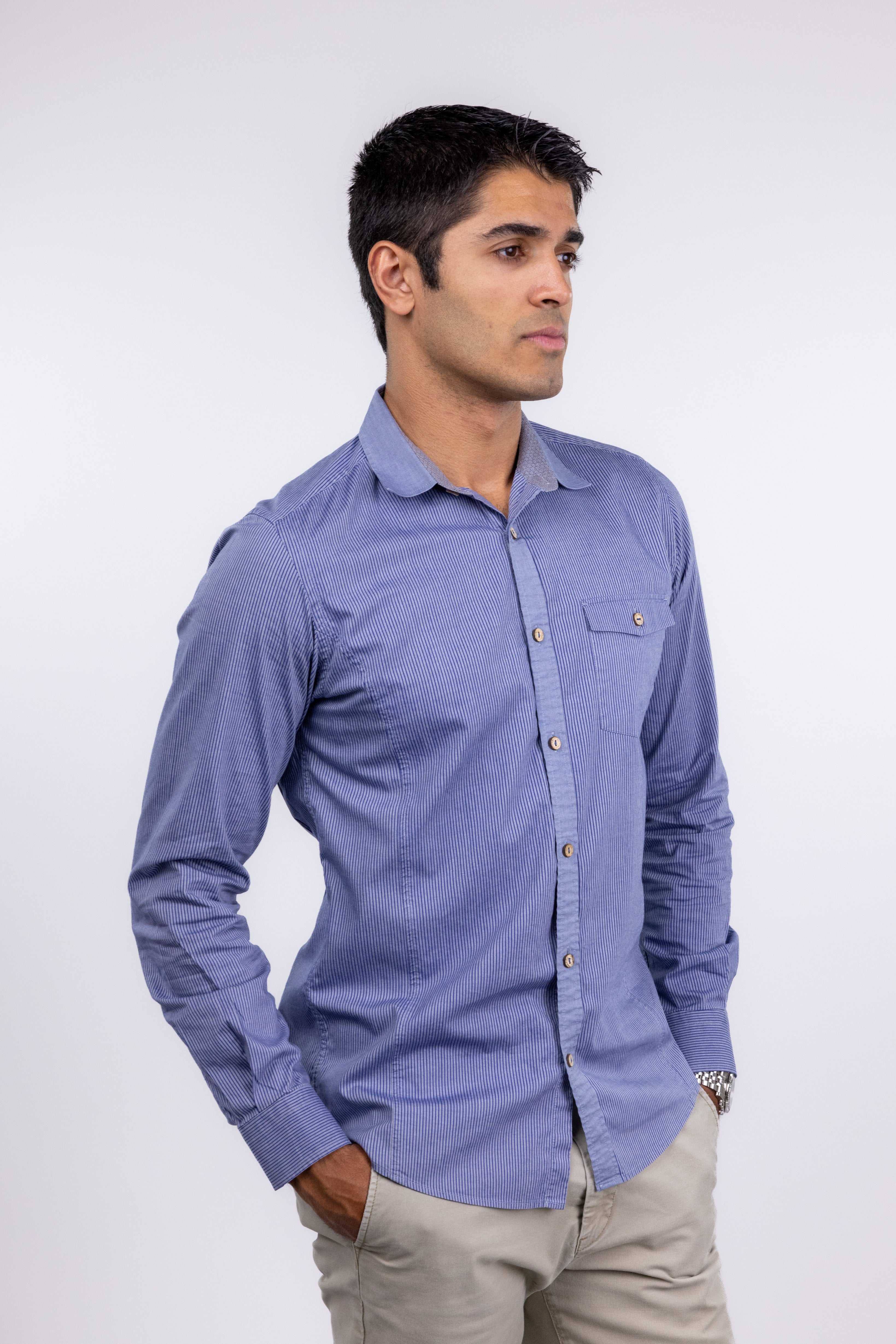 The RealReal,Ted Baker, Ted Baker Blue Striped Button Up Shirt, Blue, Small-40-TagS