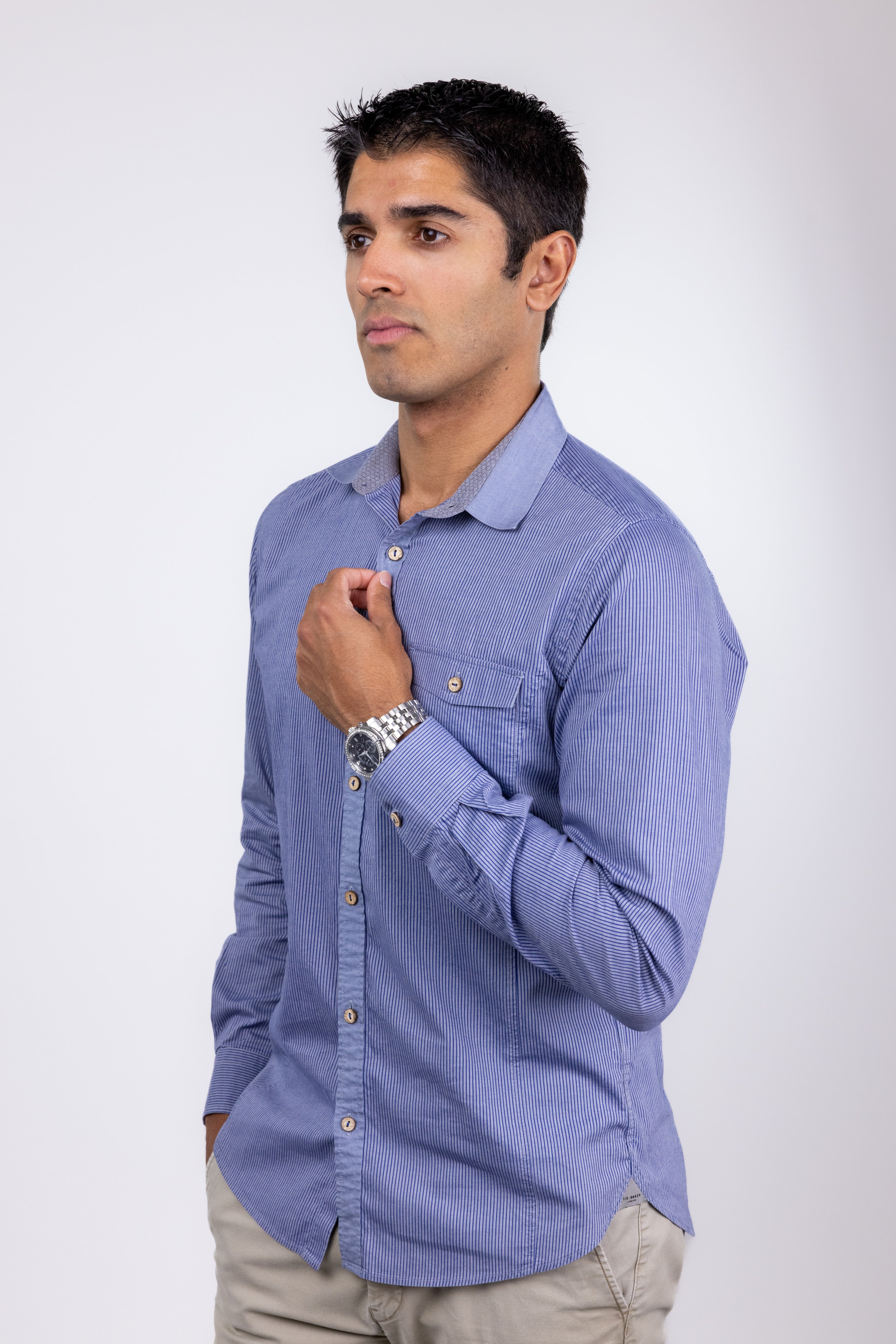 The RealReal,Ted Baker, Ted Baker Blue Striped Button Up Shirt, Blue, Small-40-TagS