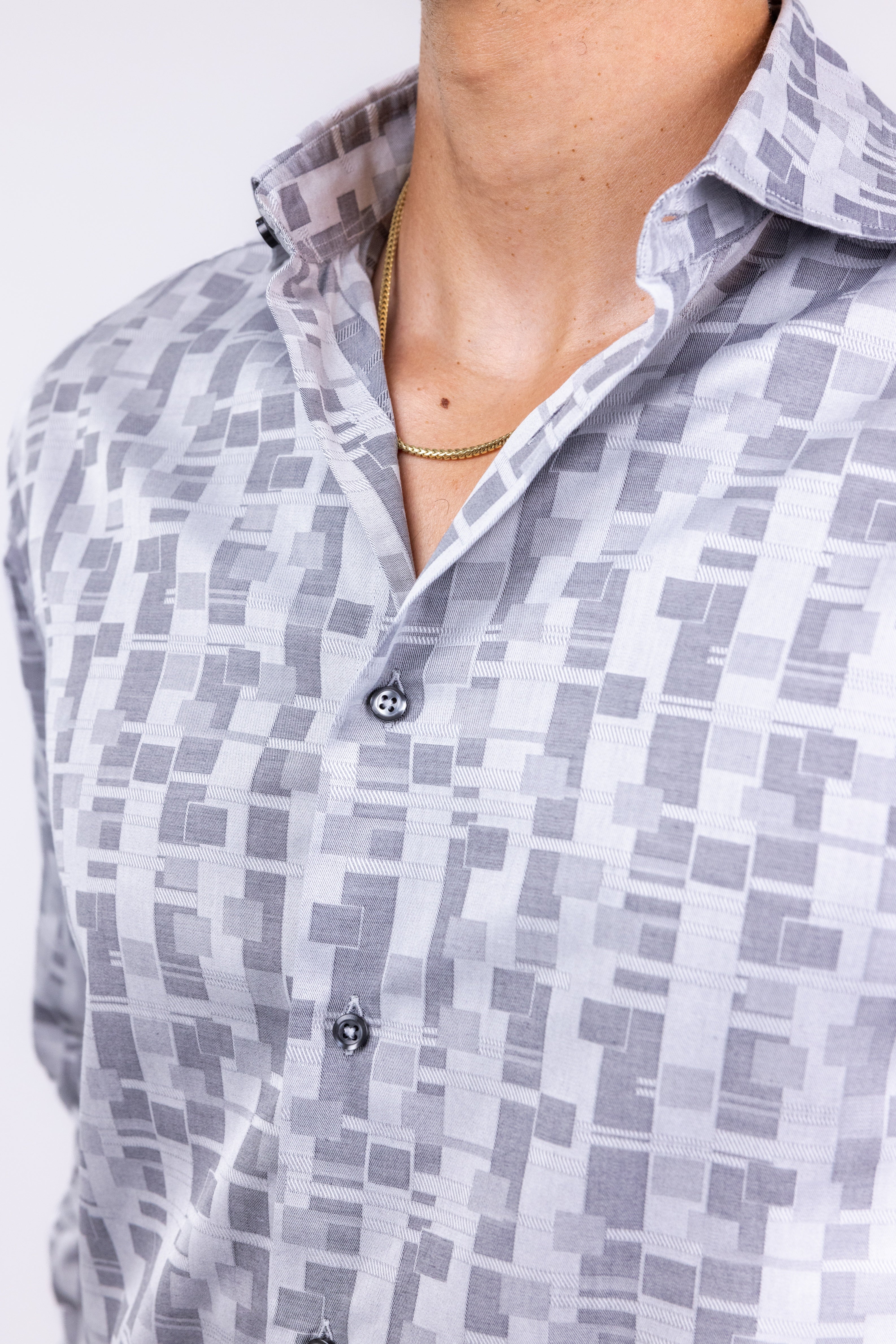 The RealReal,Zanella, Zanella Grey Geo Print Button Up Shirt, Grey, Medium-44-TagM