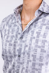 Zanella Grey Geo Print Button Up Shirt
