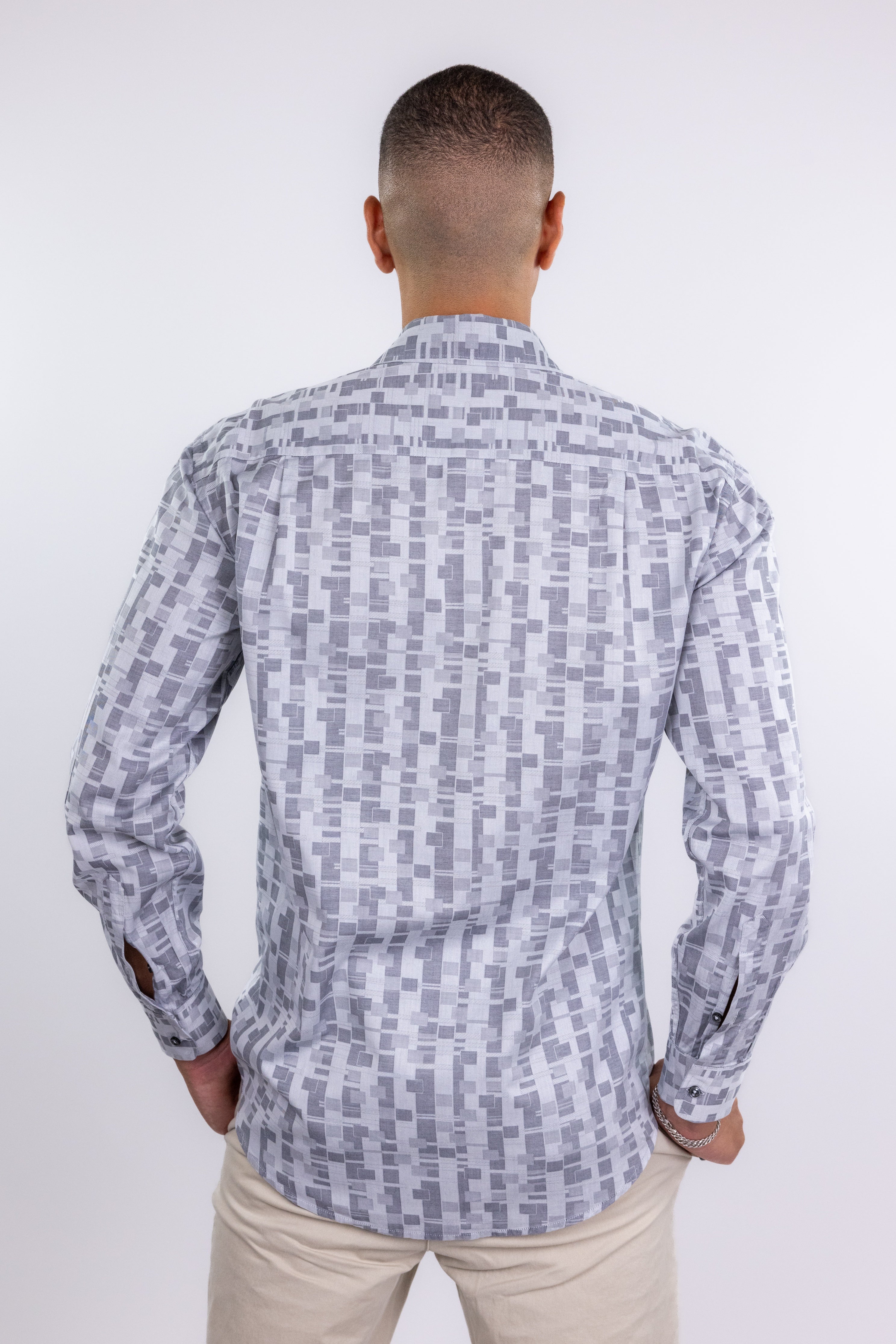 The RealReal,Zanella, Zanella Grey Geo Print Button Up Shirt, Grey, Medium-44-TagM