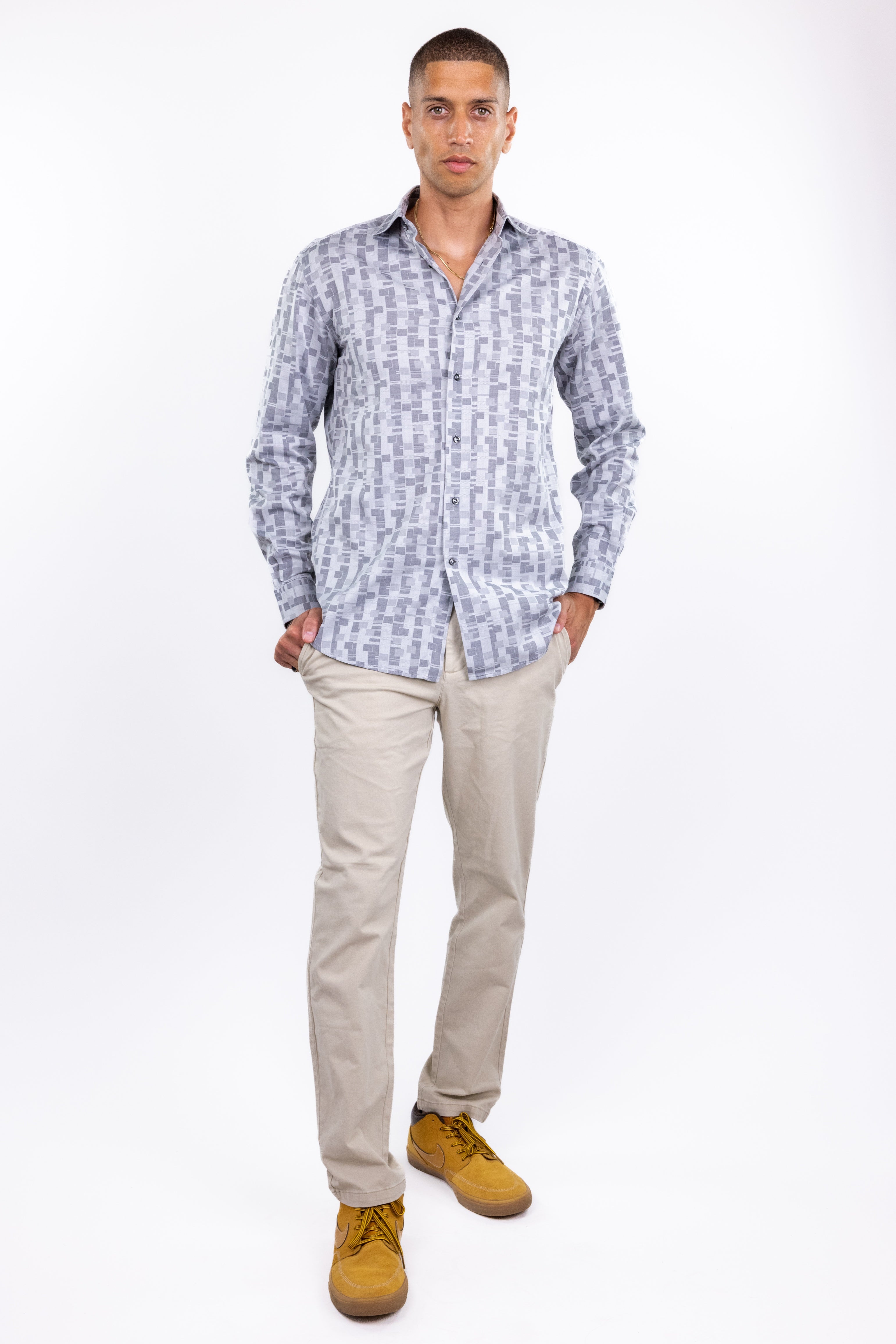 The RealReal,Zanella, Zanella Grey Geo Print Button Up Shirt, Grey, Medium-44-TagM