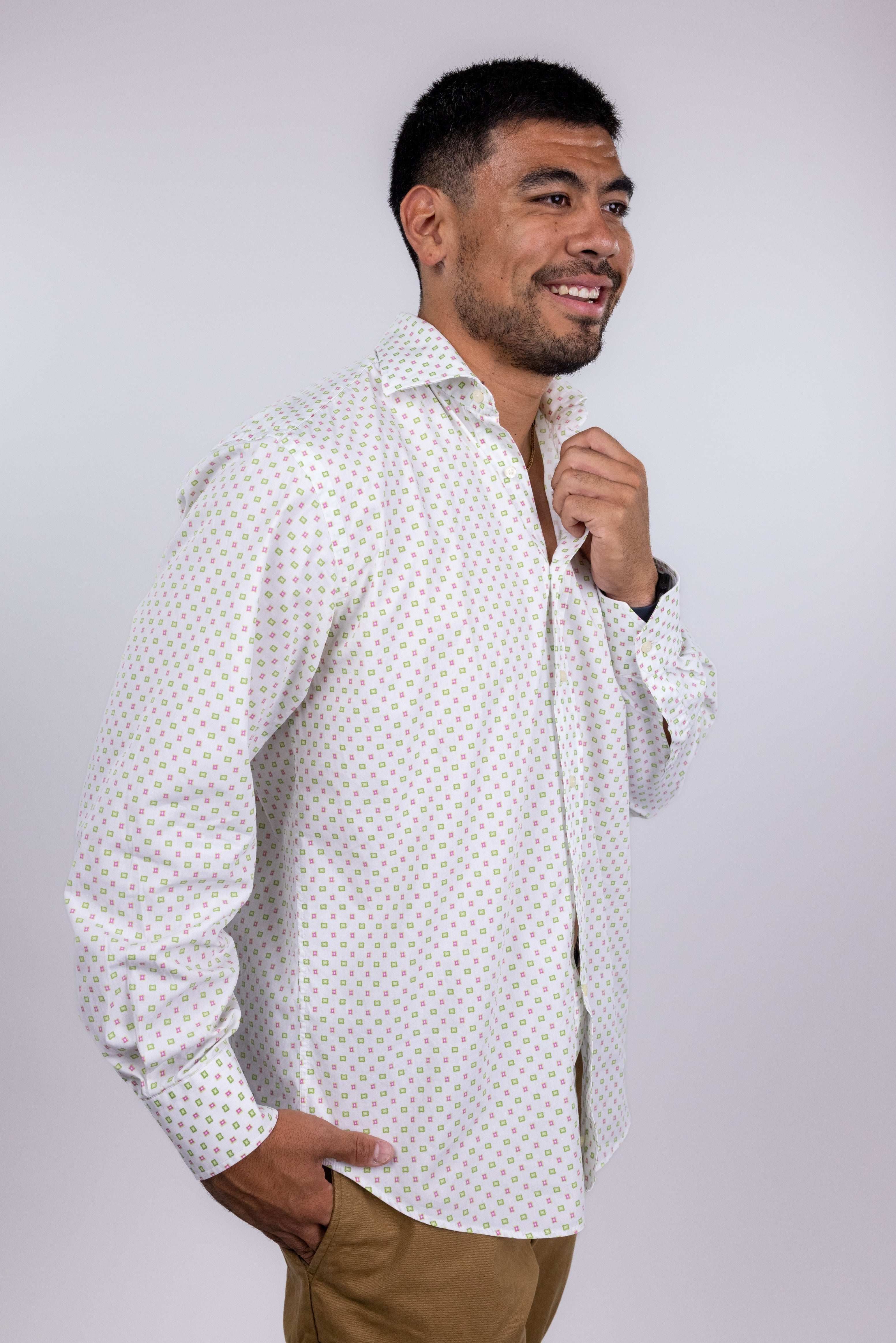 The RealReal,Etro, Etro White With Green And Pink Square Dot Print Button Up Shirt, White, Extra Large-48-TagXL