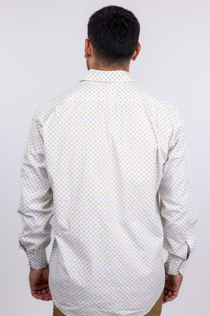 Etro White With Green And Pink Square Dot Print Button Up Shirt