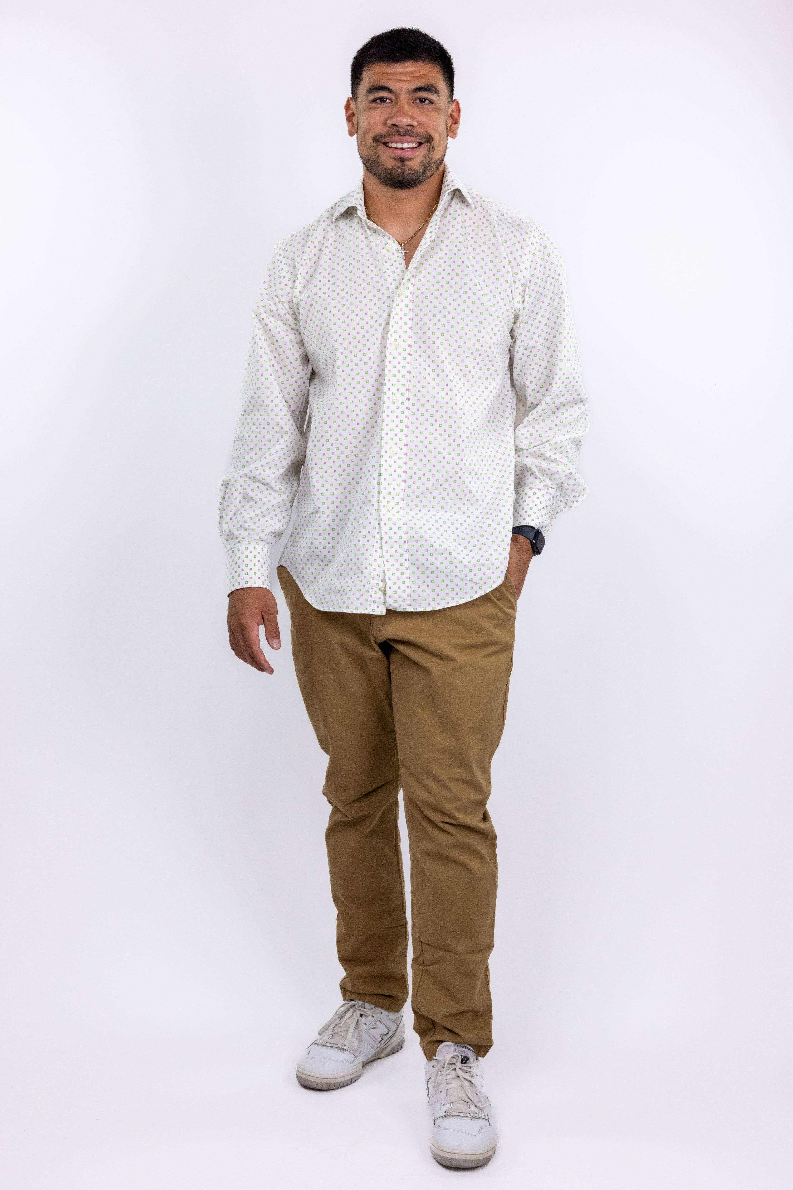 The RealReal,Etro, Etro White With Green And Pink Square Dot Print Button Up Shirt, White, Extra Large-48-TagXL