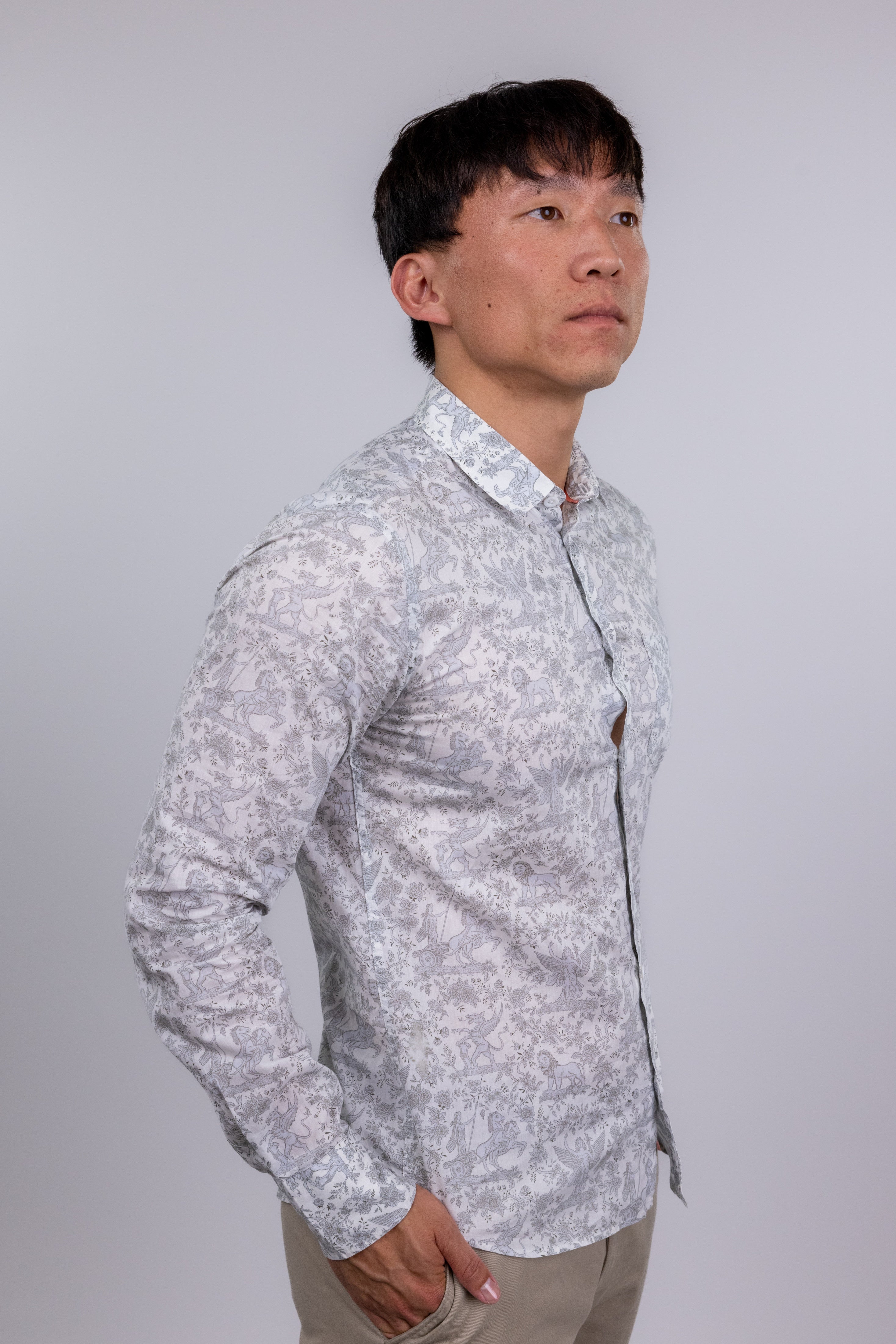 The RealReal,Paul & Joe, Paul & Joe Cream & Sage Floral Sheer Button Up Shirt, Grey, Small-38-TagS