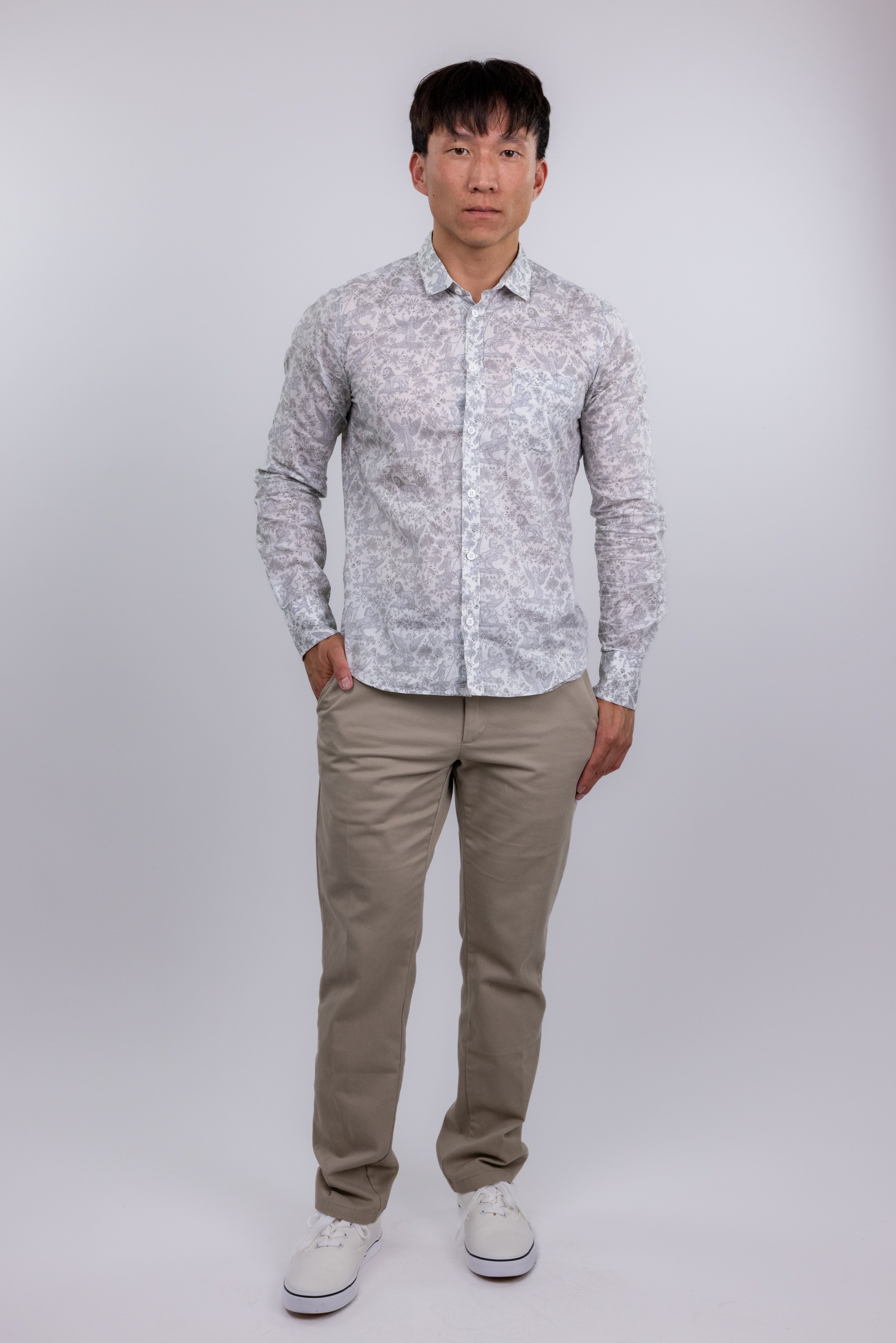 The RealReal,Paul & Joe, Paul & Joe Cream & Sage Floral Sheer Button Up Shirt, Grey, Small-38-TagS