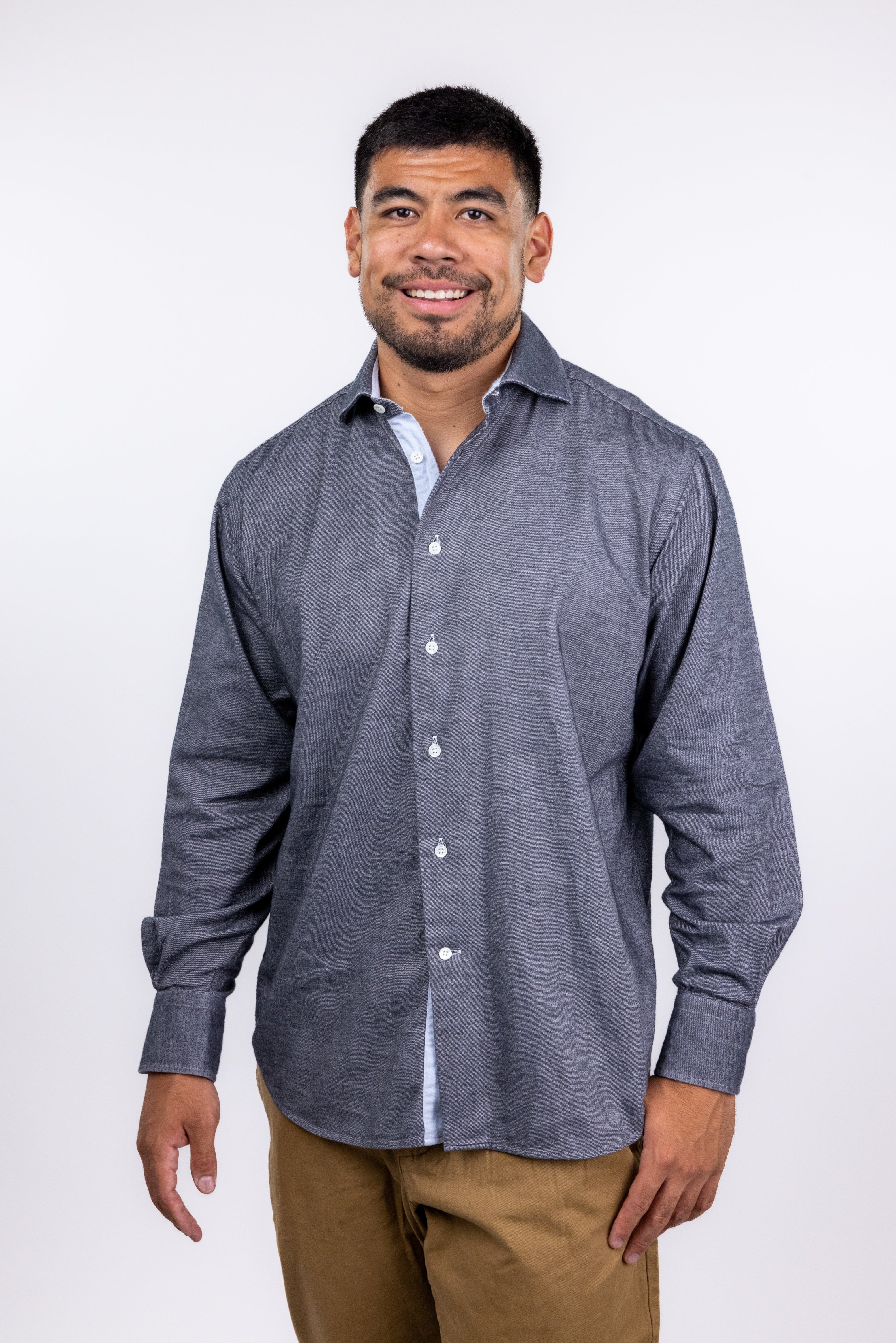 The RealReal,Bruli, Bruli Dark Grey Flannel Button-Up Shirt, Grey, Large-47-TagM