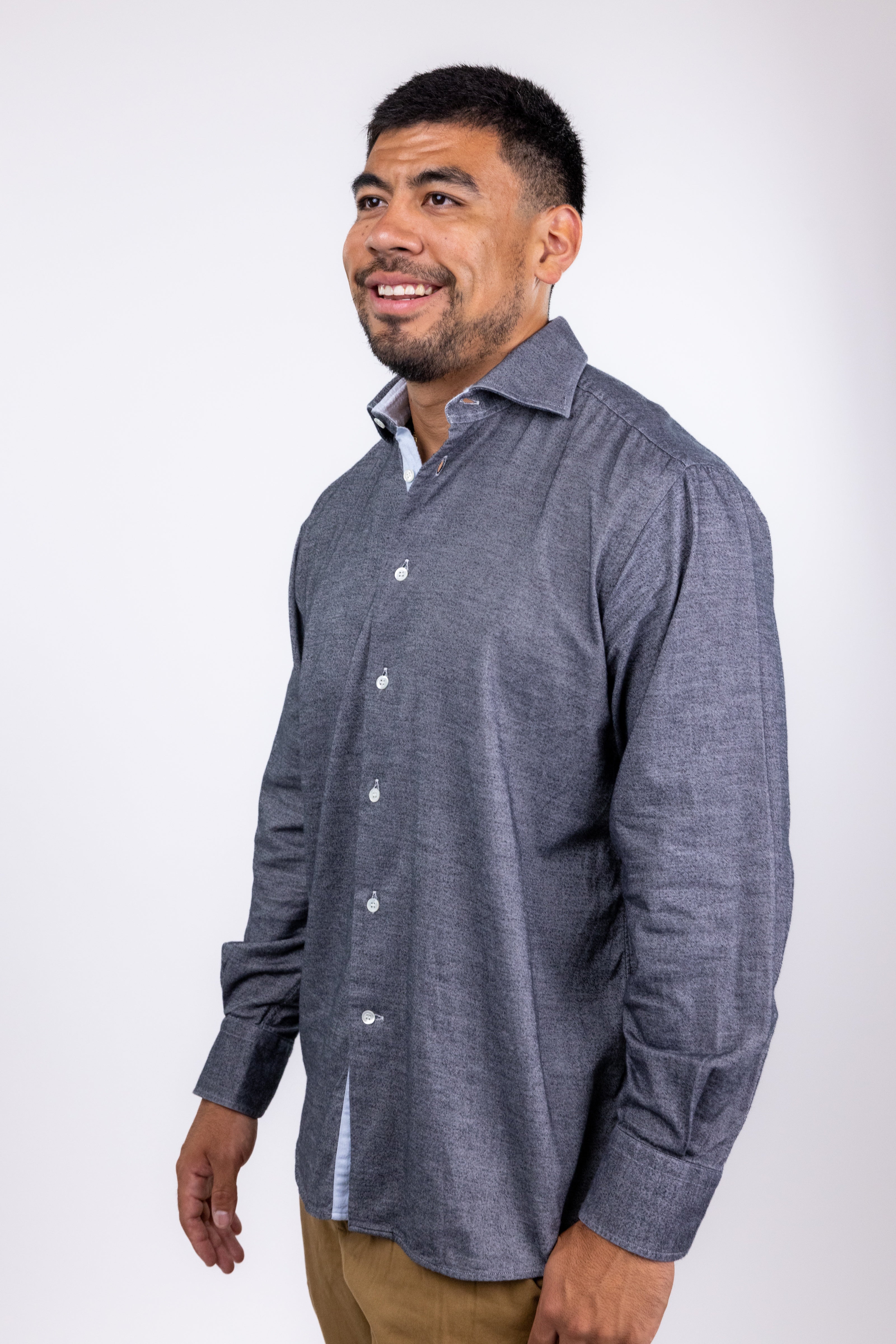The RealReal,Bruli, Bruli Dark Grey Flannel Button-Up Shirt, Grey, Large-47-TagM