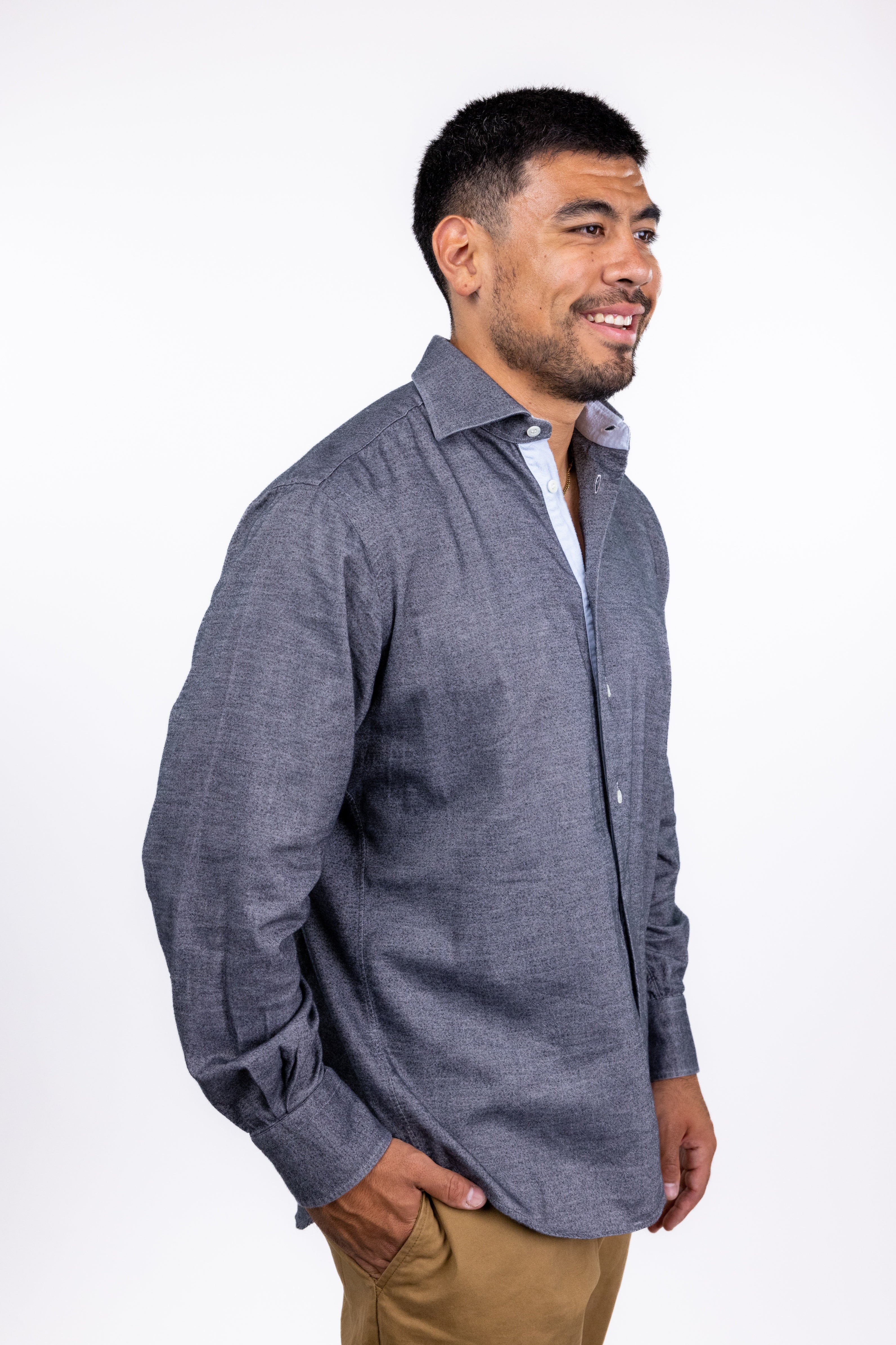 The RealReal,Bruli, Bruli Dark Grey Flannel Button-Up Shirt, Grey, Large-47-TagM