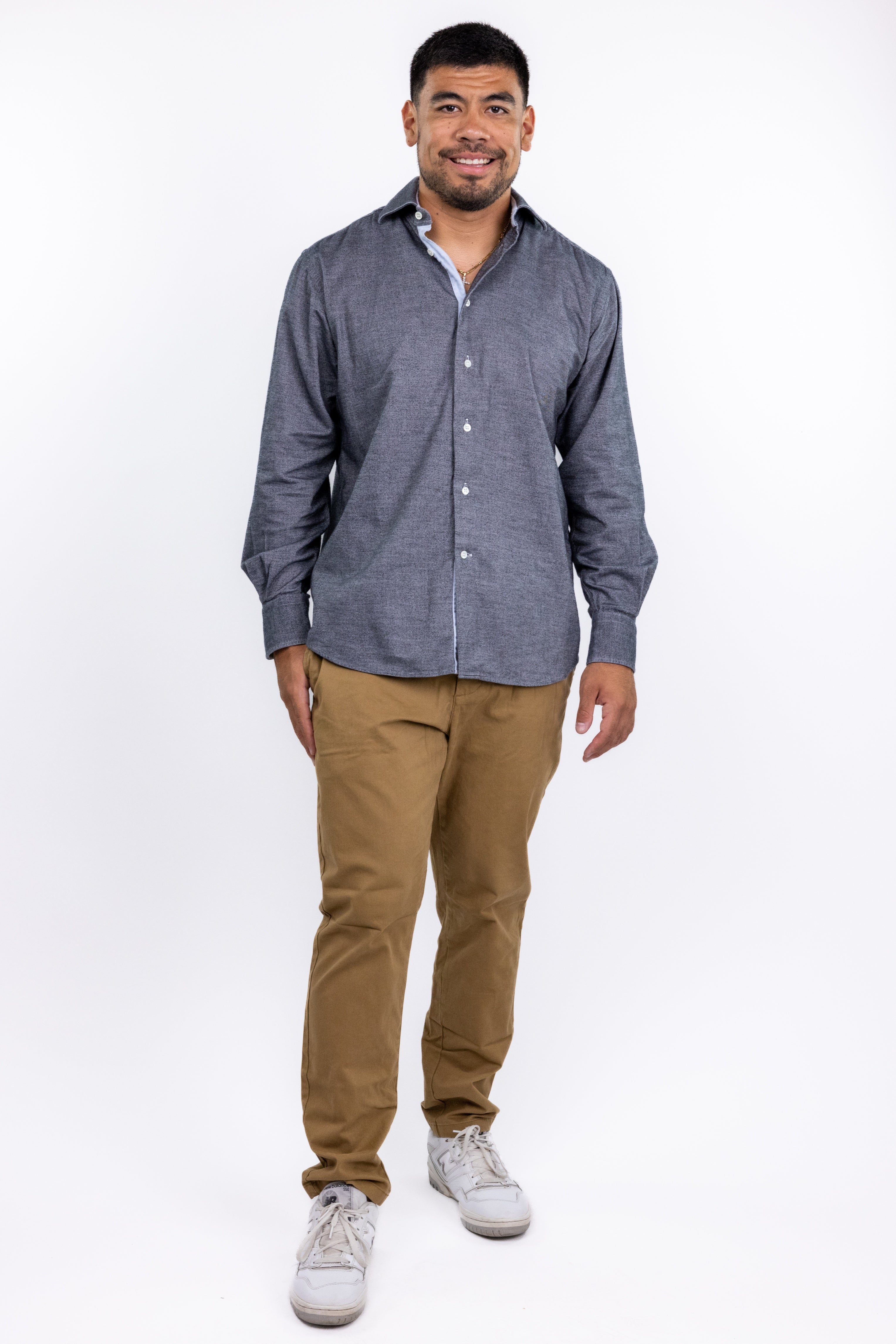 The RealReal,Bruli, Bruli Dark Grey Flannel Button-Up Shirt, Grey, Large-47-TagM