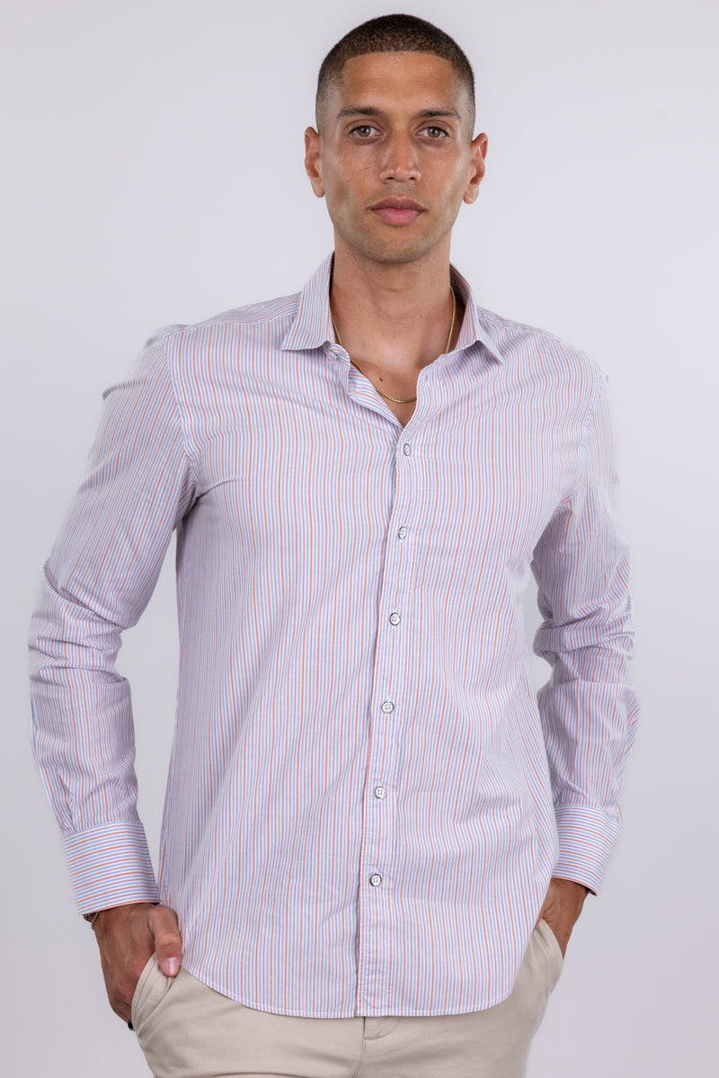 Rag & Bone Pink & Blue Micro Striped Button Up Shirt