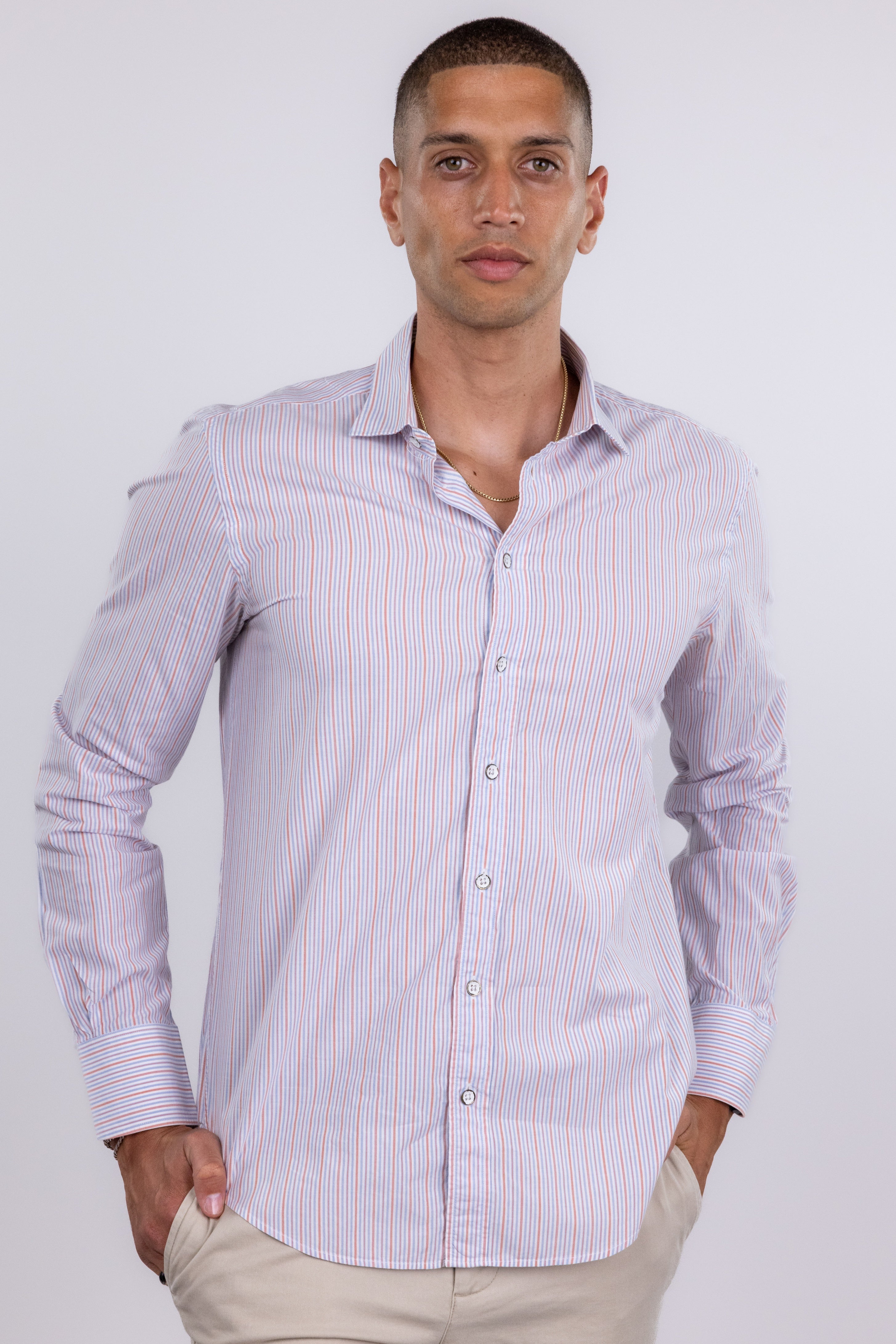 The RealReal,Rag & Bone, Rag & Bone Pink & Blue Micro Striped Button Up Shirt, Pink, Medium-42-TagM