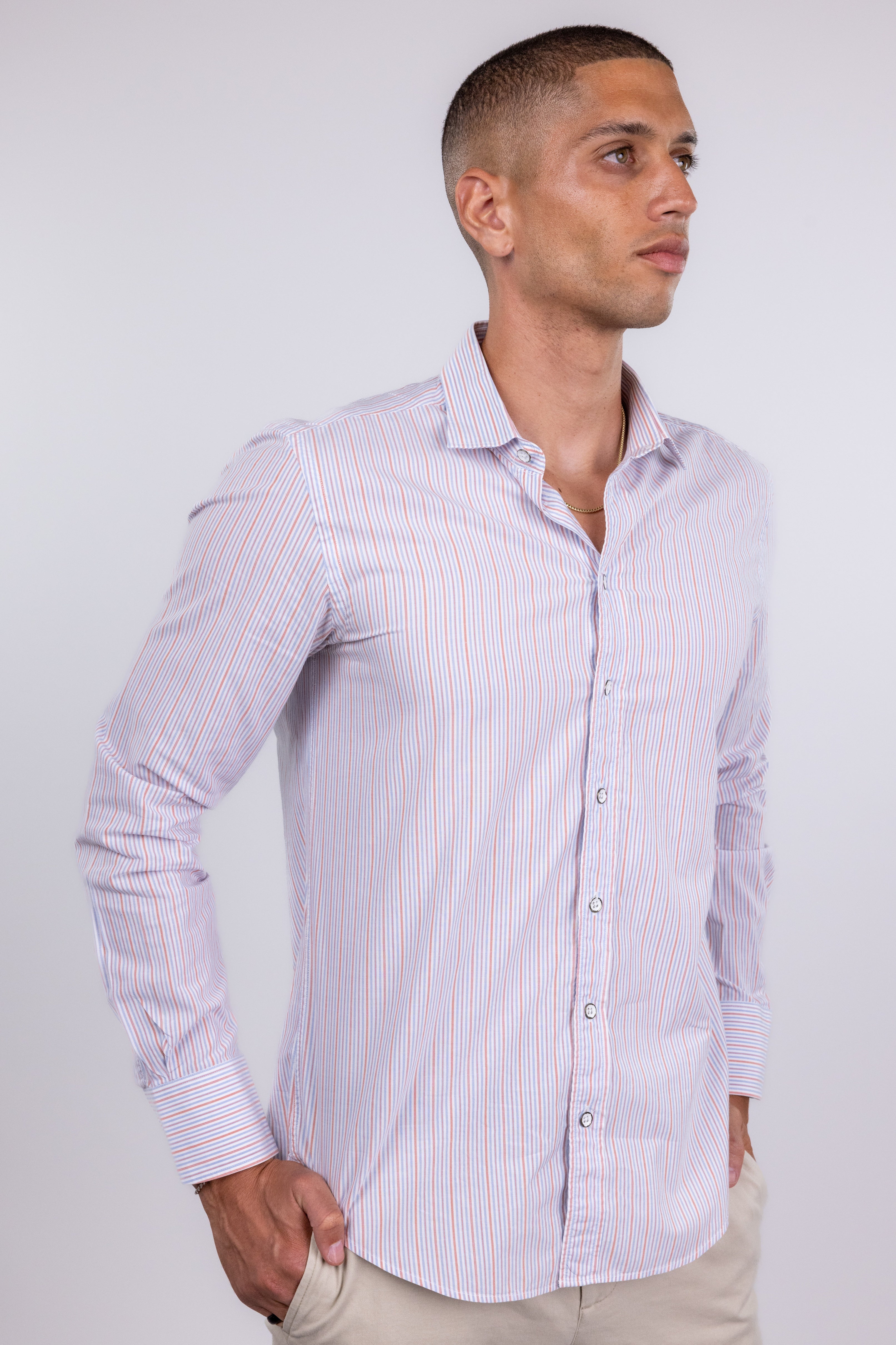 The RealReal,Rag & Bone, Rag & Bone Pink & Blue Micro Striped Button Up Shirt, Pink, Medium-42-TagM