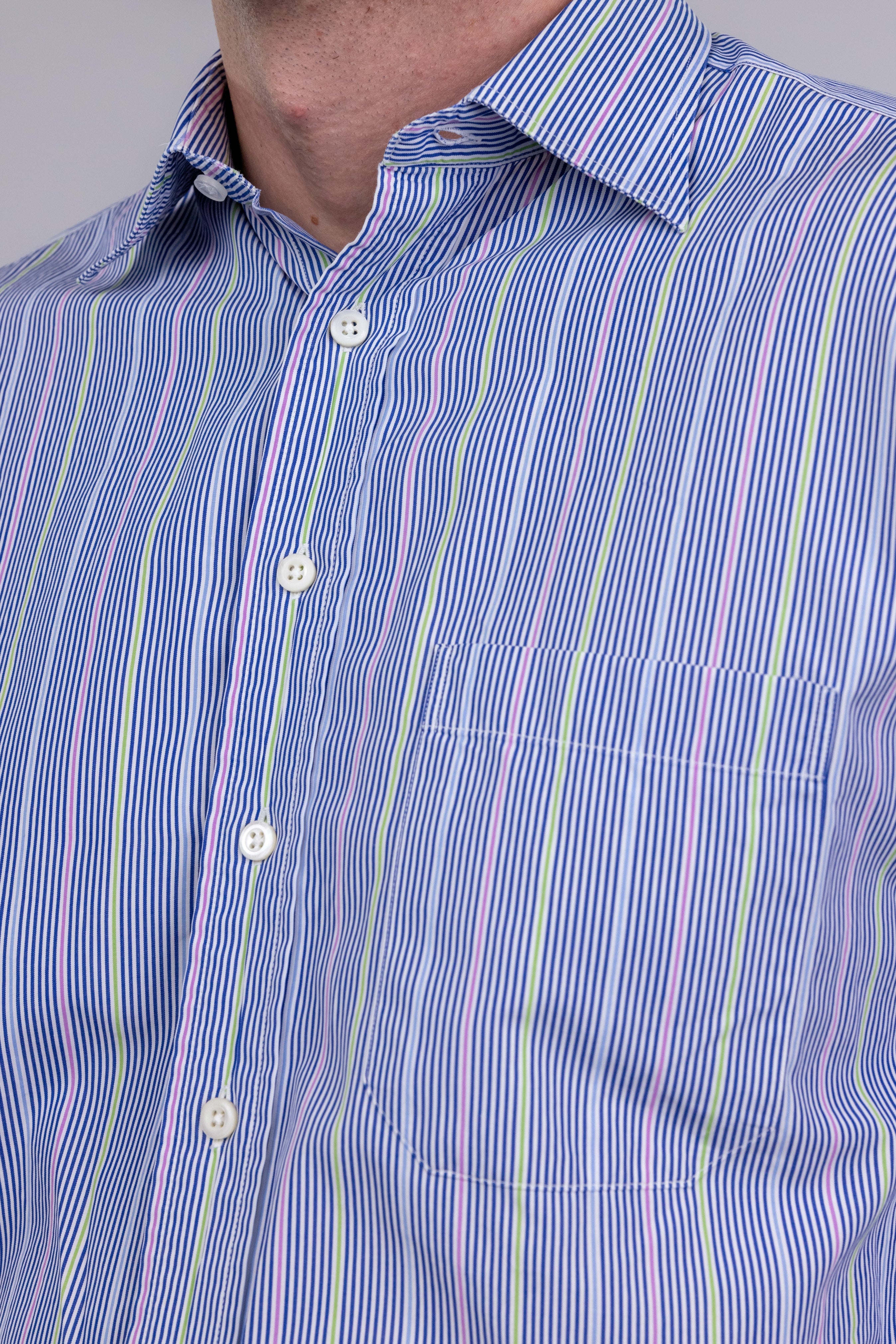 The RealReal,Paul Stuart, Paul Stuart Navy and Pastel Stripe Button Up Shirt, Blue, Large-45-TagL