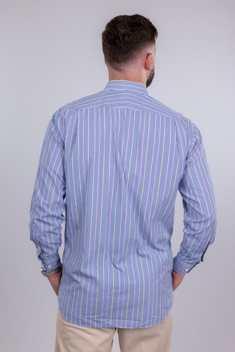 Paul Stuart Navy and Pastel Stripe Button Up Shirt