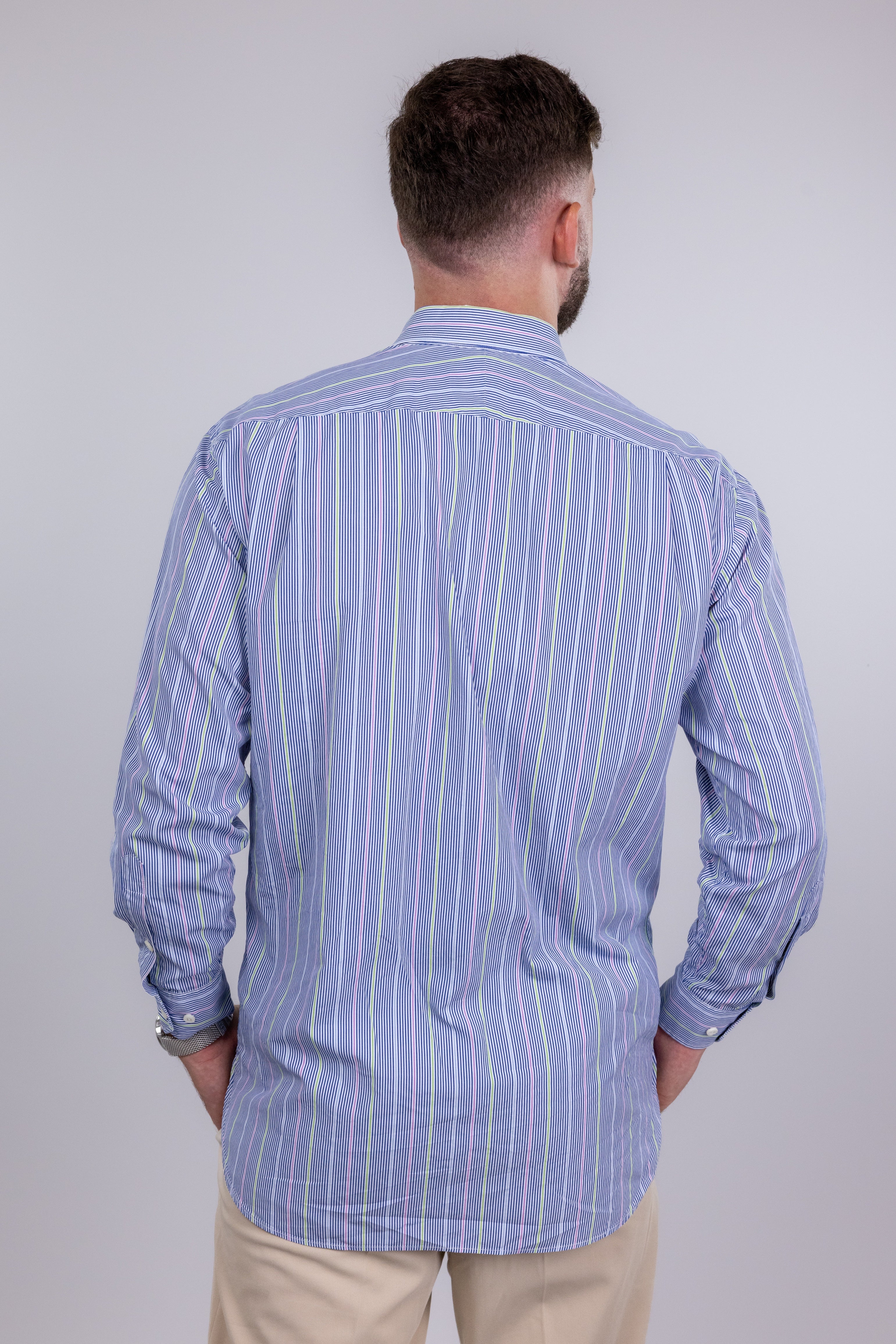 The RealReal,Paul Stuart, Paul Stuart Navy and Pastel Stripe Button Up Shirt, Blue, Large-45-TagL