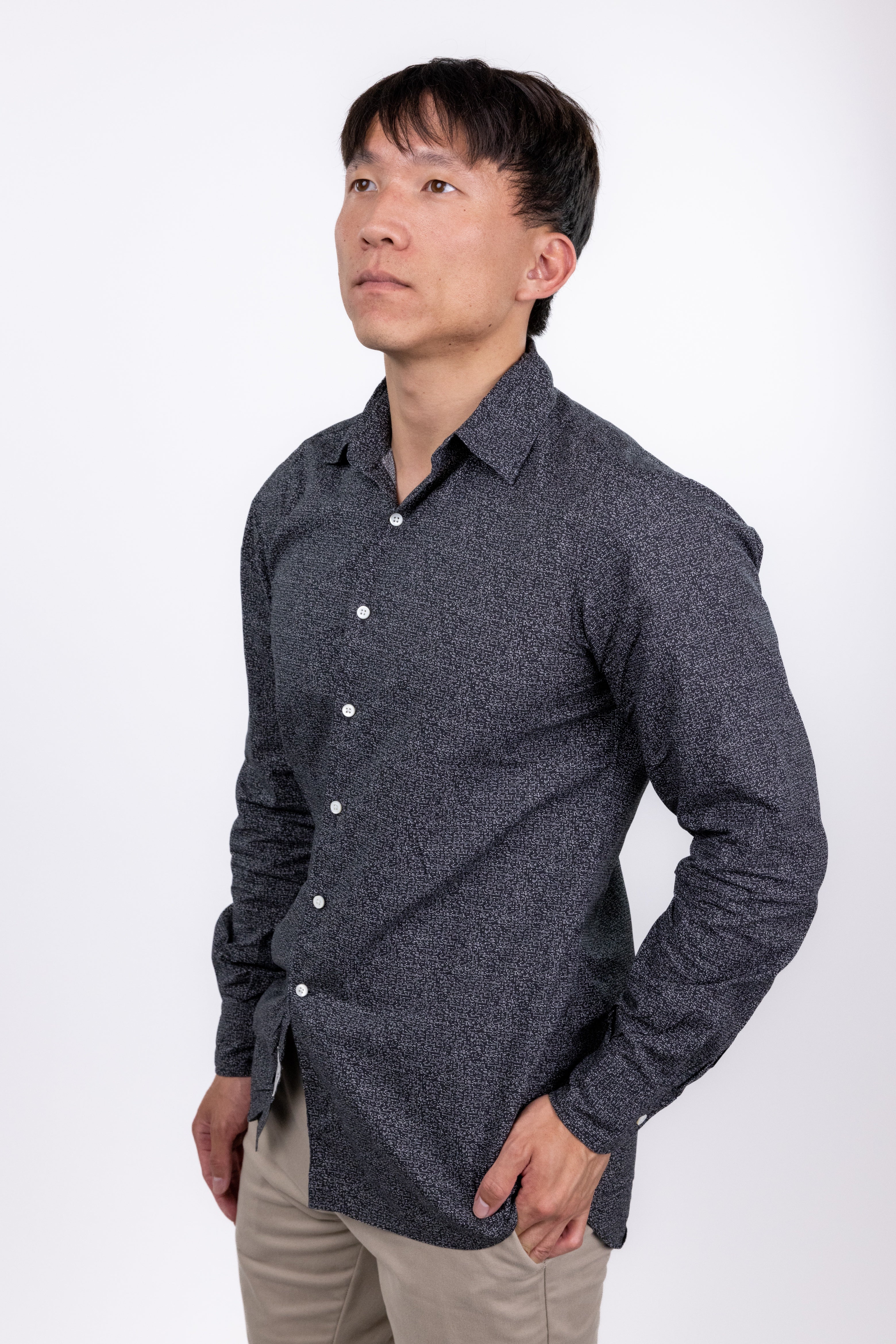 The RealReal,Ovadia & Sons, Ovadia & Sons Black With White Abstract Print Long Sleeve Button Up, Blue, Small-39-TagS