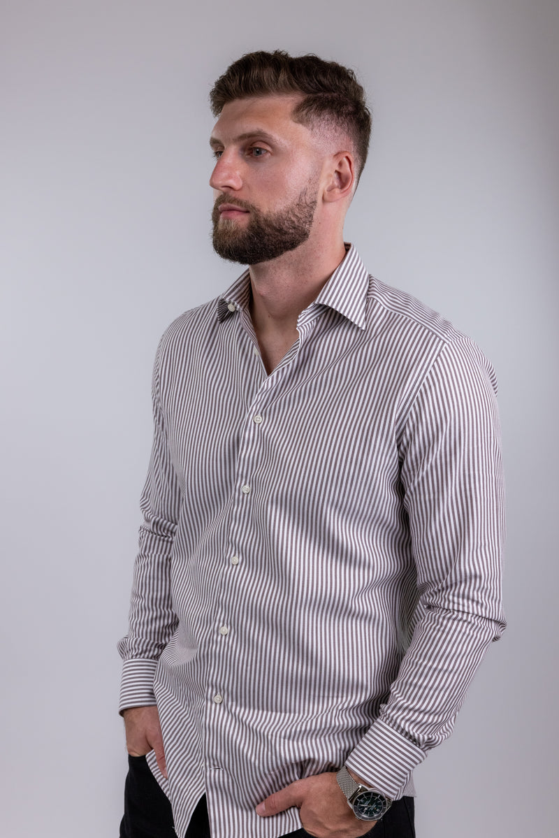SuitSupply Brown & White Striped Button Up Shirt