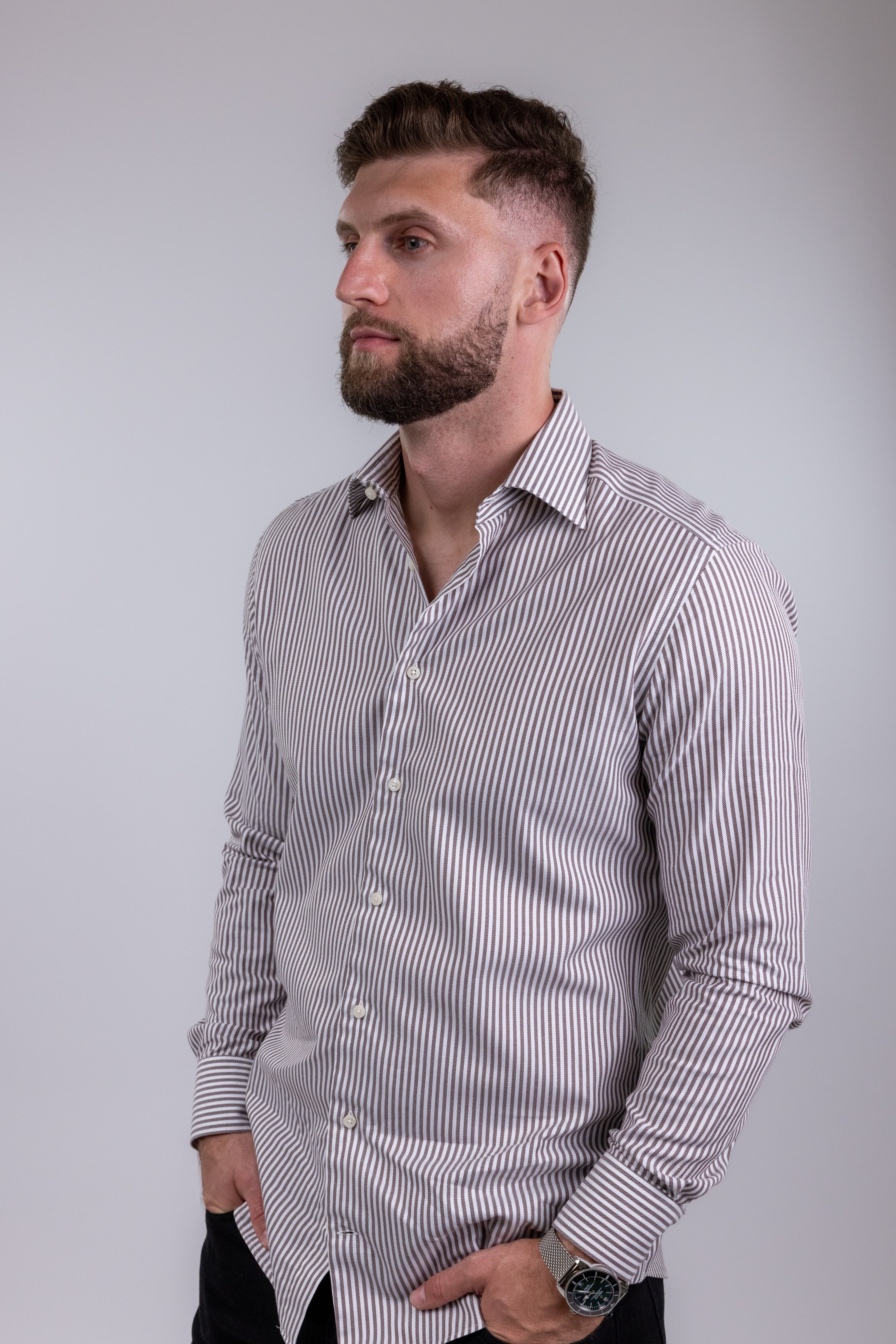 The RealReal,Suitsupply, Suitsupply Brown & White Striped Button Up Shirt, White, Medium-42-TagM