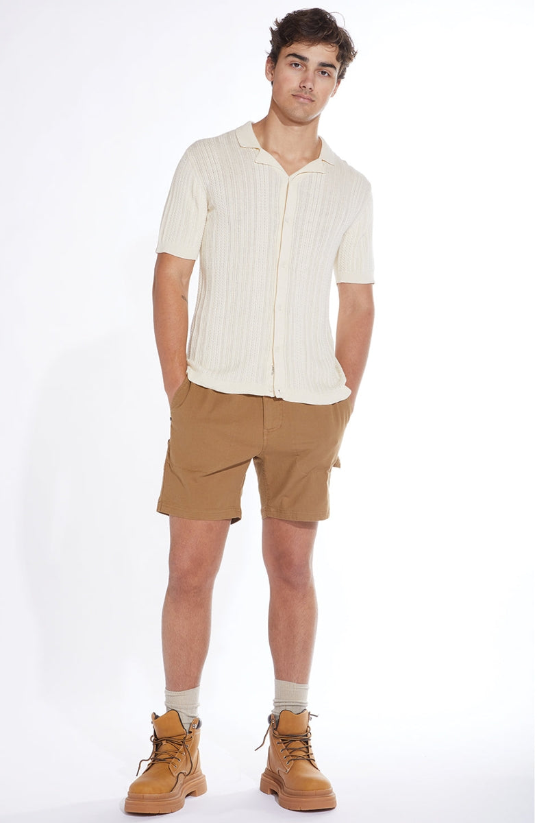 Wholesale,Civil Society, Civil Society Cream Cable Sweater Knit Short Sleeve Resort Shirt, Cream, Medium-42-TagM