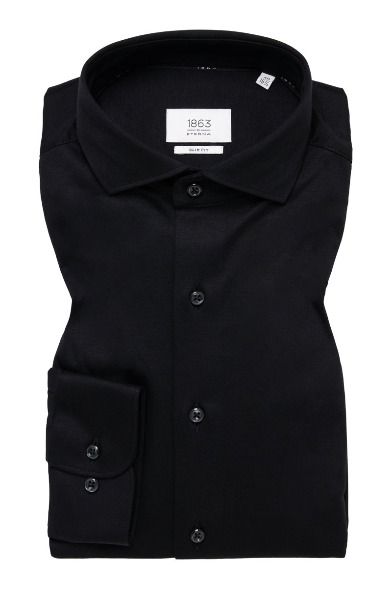 Wholesale,Eterna, 1863 by Eterna Black Jersey Knit Slim Fit Shirt, Black, Small-40-Tag15Small-43-Tag15.5Large-45-Tag16Large-48-Tag17Extra Large Size|Large-48-Tag17