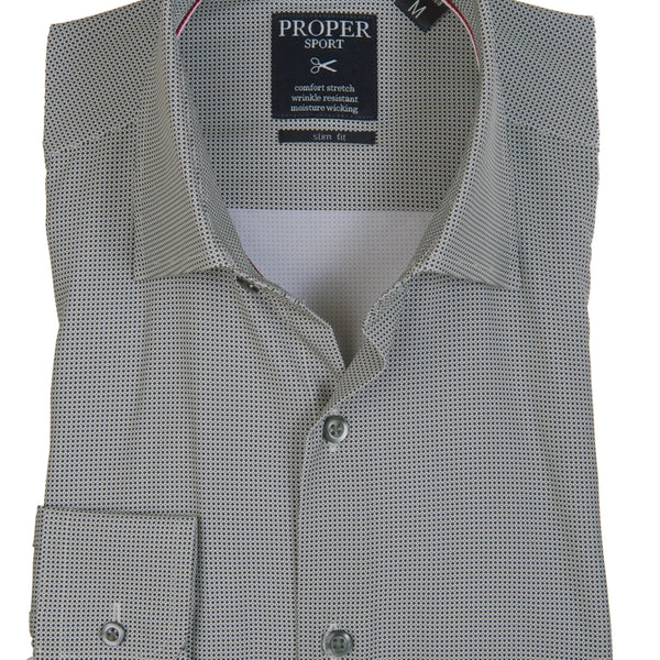 Proper Sport Charcoal Geo Print Four-way Stretch Slim Fit Dress Shirt –