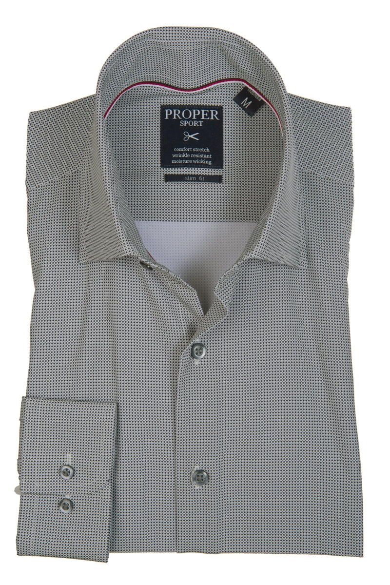 Wholesale,Proper Sport, Proper Sport Charcoal Geo Print Four-way Stretch Slim Fit Dress Shirt, Grey, Medium-41-TagMLarge-45-TagLExtra Extra Large-53-TagXXLSmall-38-TagSExtra Large-49-TagXLLarge-44-TagL
