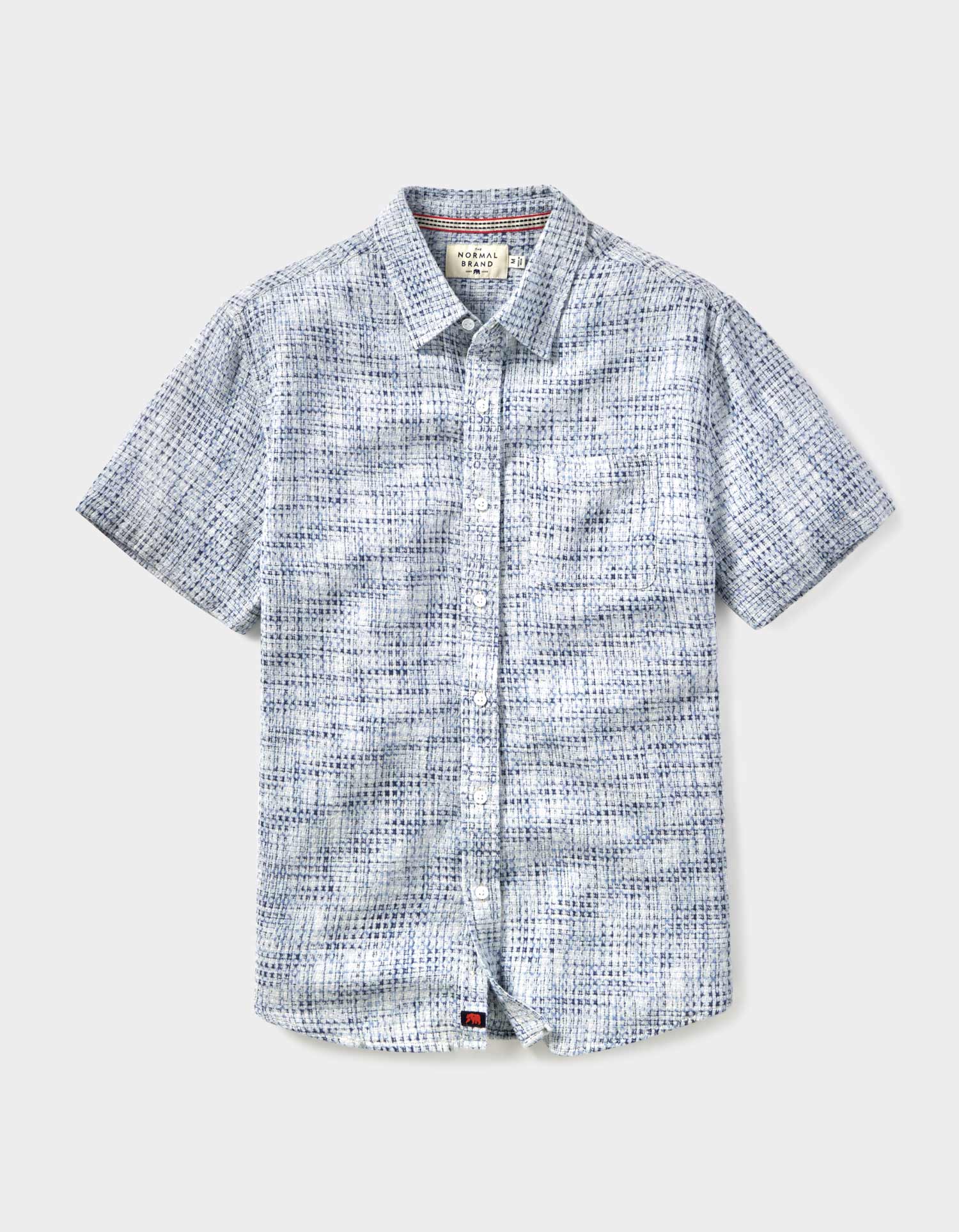 Wholesale,The Normal Brand, The Normal Brand Light Blue Woven Freshwater Short Sleeve Button Up Shirt, Blue, Medium-42-TagM