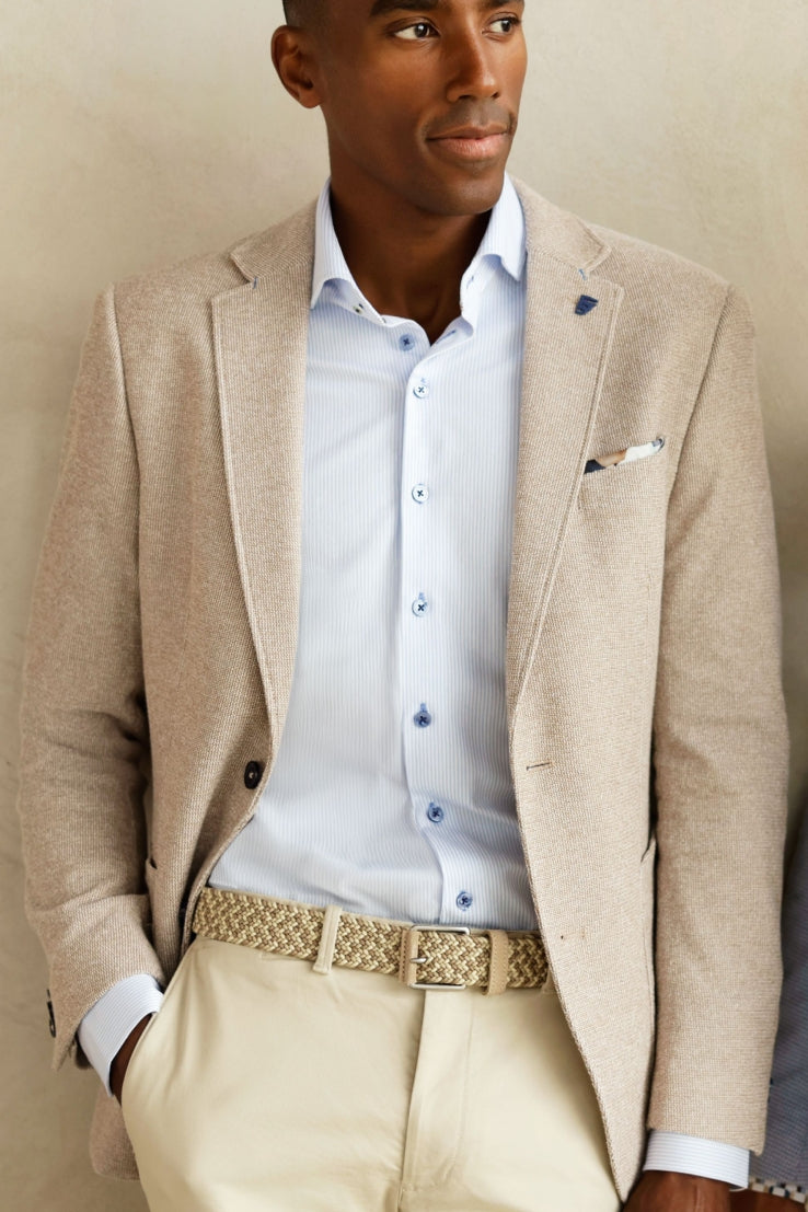 Direct From Brand,R2 Amsterdam, R2 Amsterdam Beige Jersey Textured Blazer, Tan, Medium-40-Tag50Large-44-Tag54Extra Large-46-Tag58
