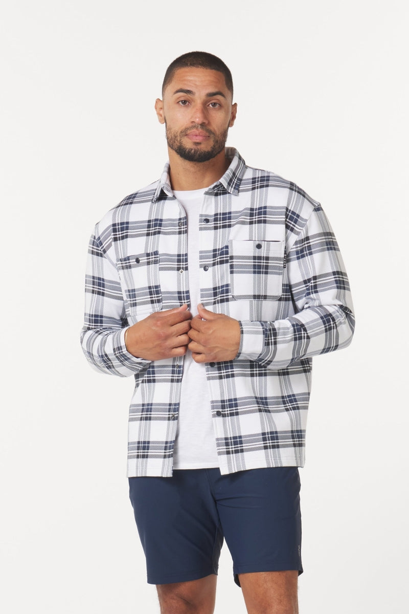 Wholesale,Glyder, Glyder Navy/White Plaid Snap Front Overshirt, Blue, Small-42-TagS