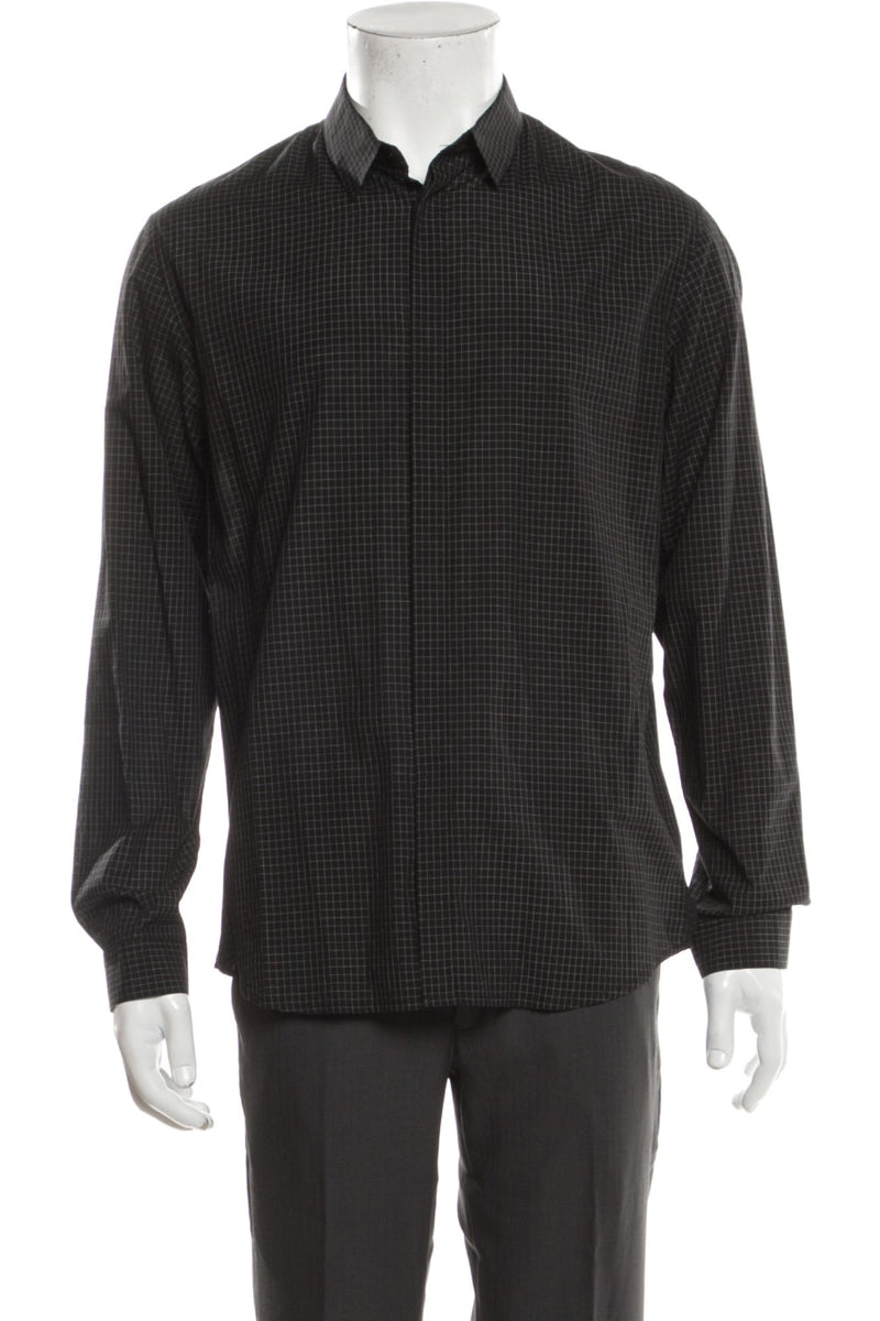 RealReal,Sandro, Sandro Black Plaid Print Long Sleeve Dress Shirt, Black, Medium-42-TagXL