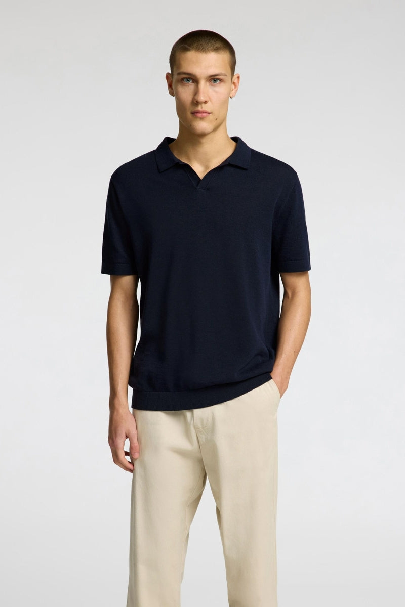 Wholesale,Selected Homme, Selected Homme Navy Knitted Open V Polo, Blue, Medium-42-TagMLarge-44-TagLExtra Large-46-TagXLExtra Extra Large-49-TagXXLSmall-40-TagS