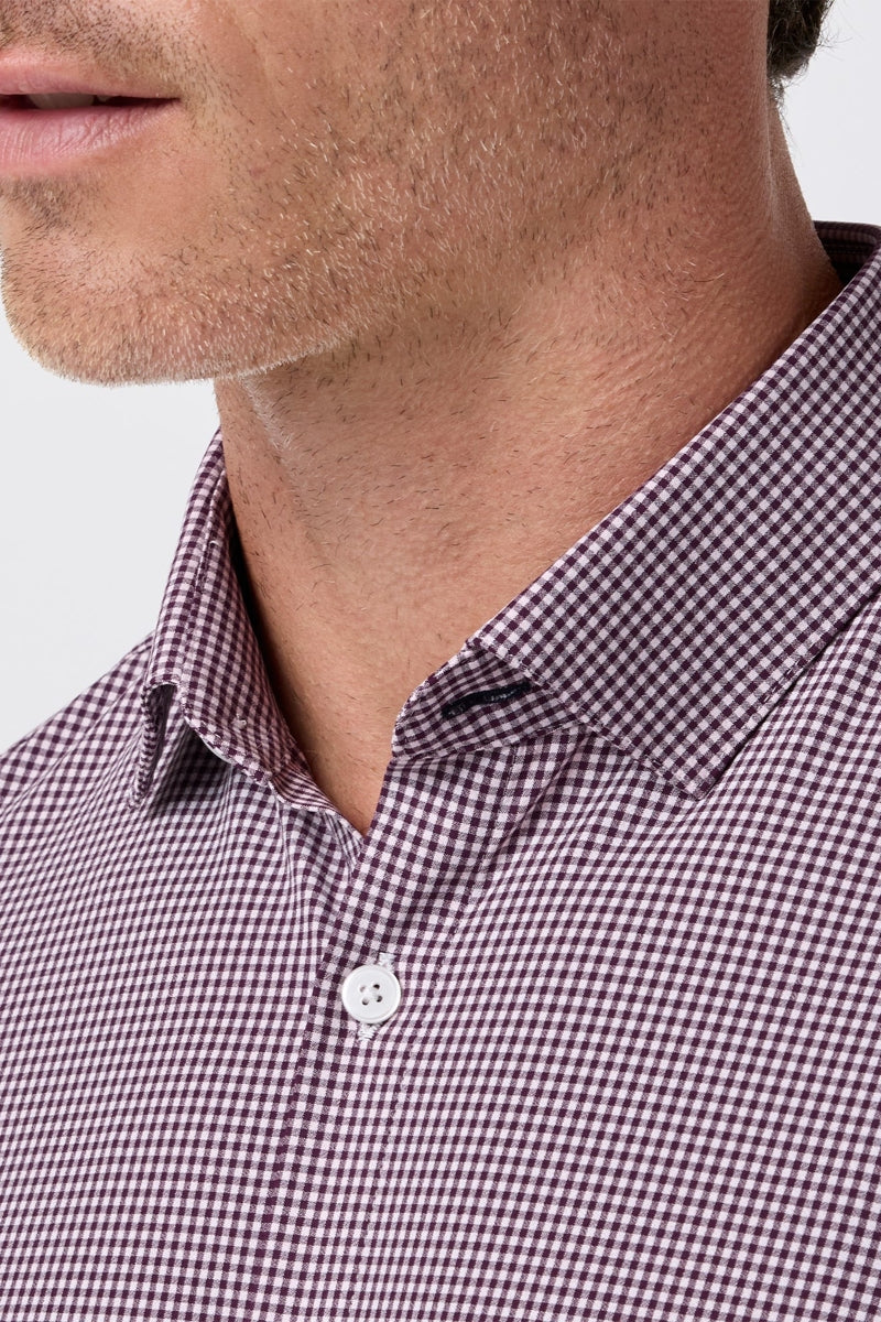 Wholesale,Mizzen + Main, Mizzen + Main Burgundy Performance Gingham Trim Shirt, Red, Medium-43-TagMLarge-45-TagLExtra Large-48-TagXLExtra Extra Large-51-TagXXL