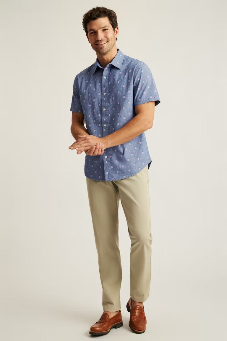 Wholesale,Bonobos, Bonobos Blue Conversational Print Stretch Short Sleeve Shirt, Blue, Small-40-TagSMedium-44-TagMLarge-47-TagLExtra Large-49-TagXLExtra Extra Large-53-TagXXL